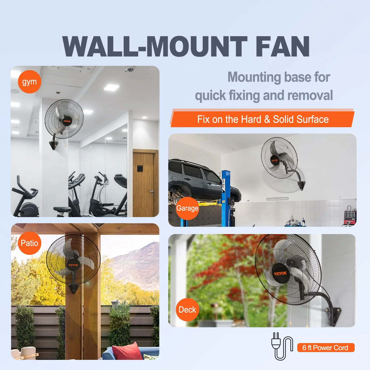 VEVOR Ventilador de Montaje en Pared, 44,45 cm, 3 Velocidades de Alta Velocidad Máx. Ventilador de Pared Industrial Oscilante de 4000 CFM, Comercial o Residencial para Almacén, Invernadero, Negro