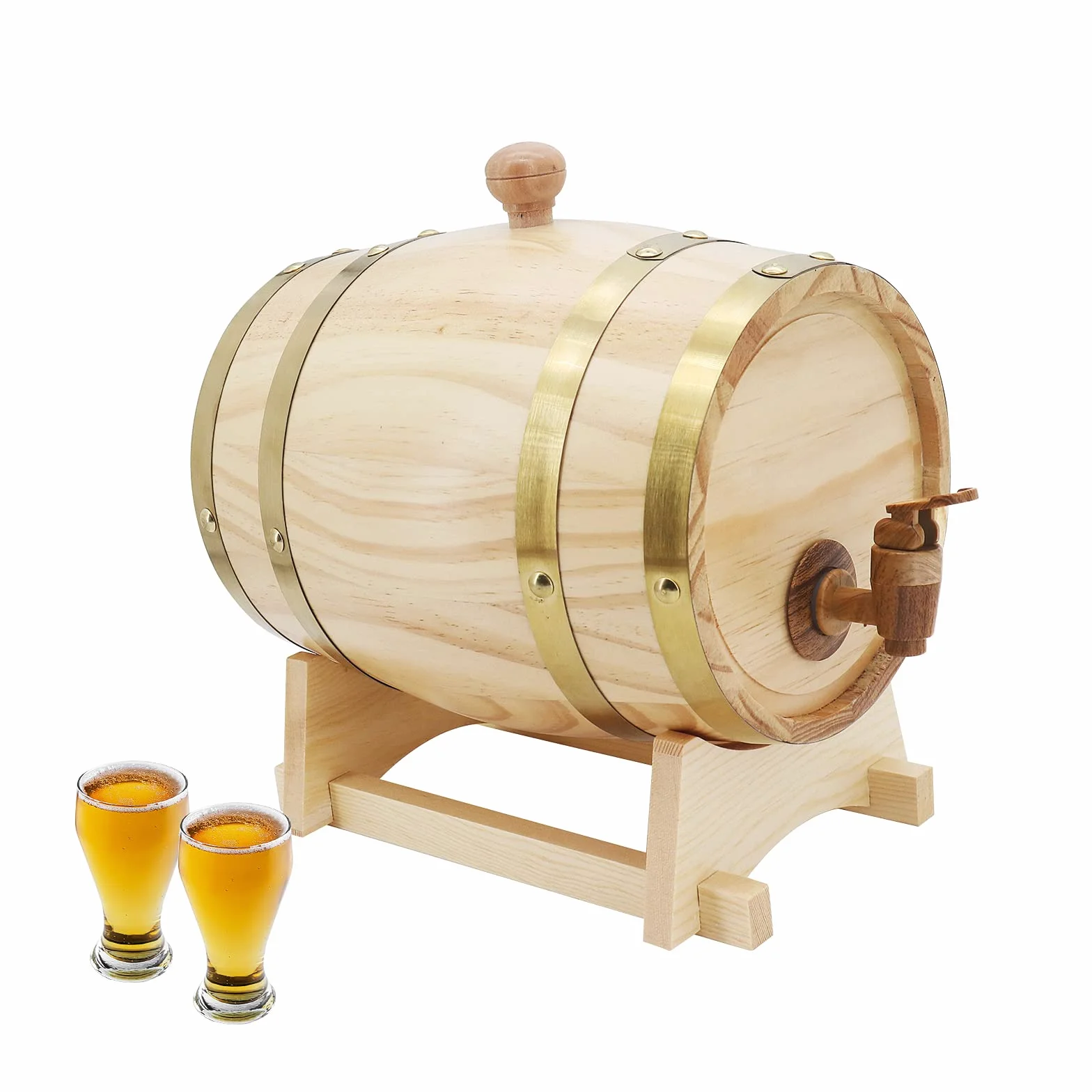 Barril de roble de 3 litros, barriles para hacer vino, barril de vino vintage, dispensador de barril de vino de madera con soporte para grifo para cerveza, whisky, ron puerto