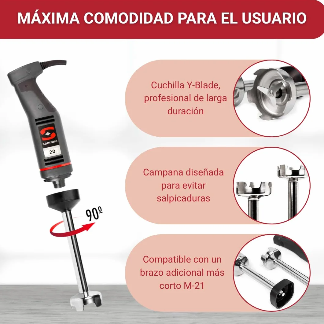 YOMMAK Batidora Profesional Sammic XM-22 – 300W, Batidora Brazo Industrial de Mano – Hasta 15L – Ideal para Cocina Profesional Hosteleria Horeca y Repostería – Trituradora Compacta y Duradera