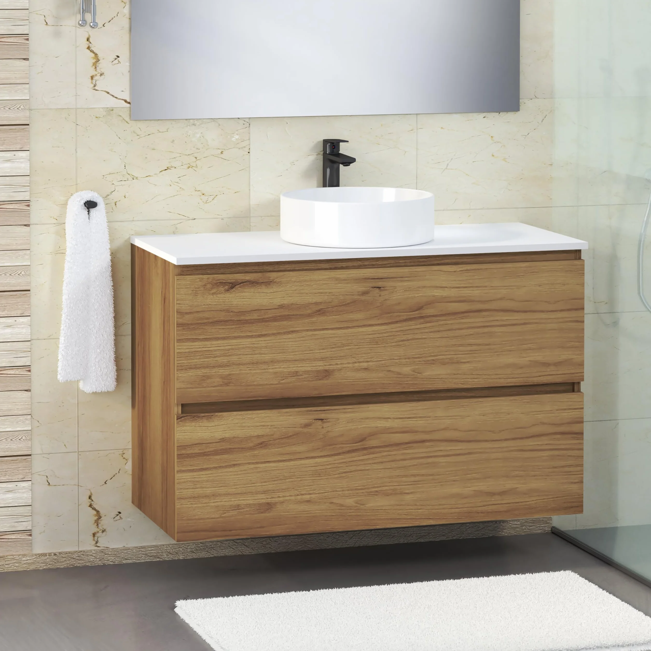 Baikal Encimera de Madera para Baño, en Melamina 16mm. Tablero para Mesa. Varios Acabados y Medidas. Combinable con Cualquier Mueble Modular de Marca