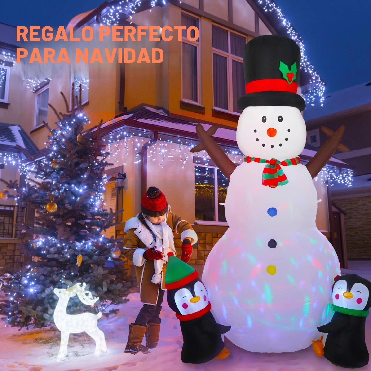 Muñeco de Nieve Inflable Navidad 8FT/2,4 m con Luces LED giratorias – Decoración navideña Exterior Gigante, Adornos y Figuras de Navidad para jardín, Patio e inflables de Nieve