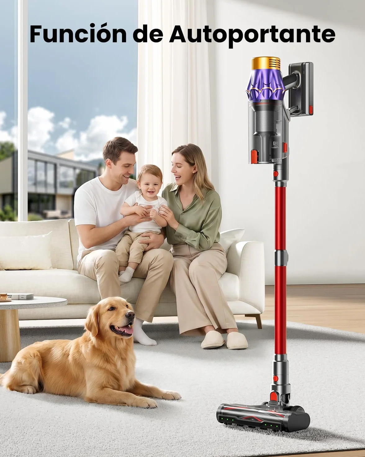 Aspiradora sin Cable 55Kpa 650W 70Mins 1.8L Filtración 8 Etapas Autoportante para Pelo de Mascotas