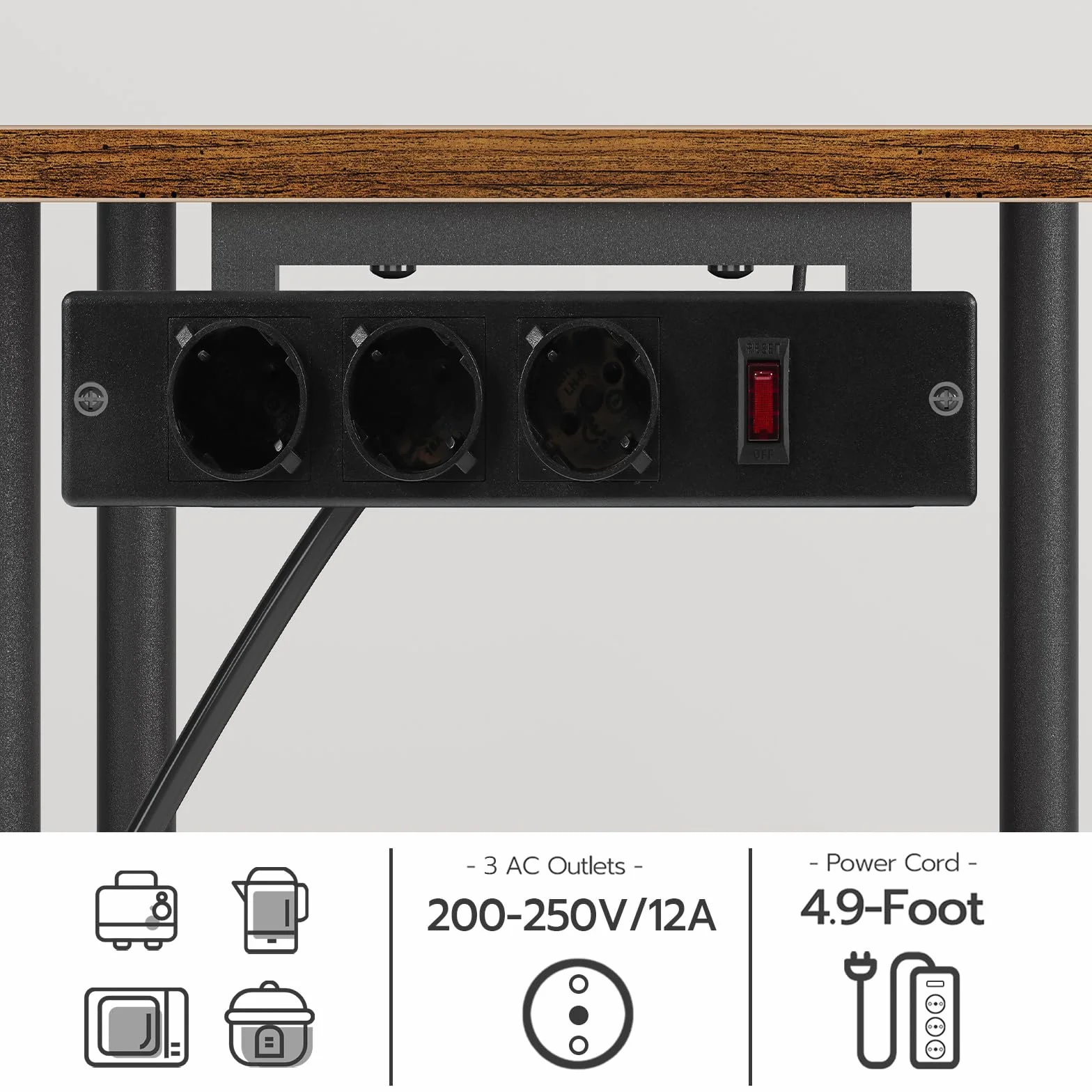 HOOBRO Estantería de Cocina con Toma de Corriente, Estantería para Microondas, Estantería de Panadería con 5 Ganchos, Multi-función Utensilios de Cocina Estantes de Almacenamiento, Marrón EBF07CHB01