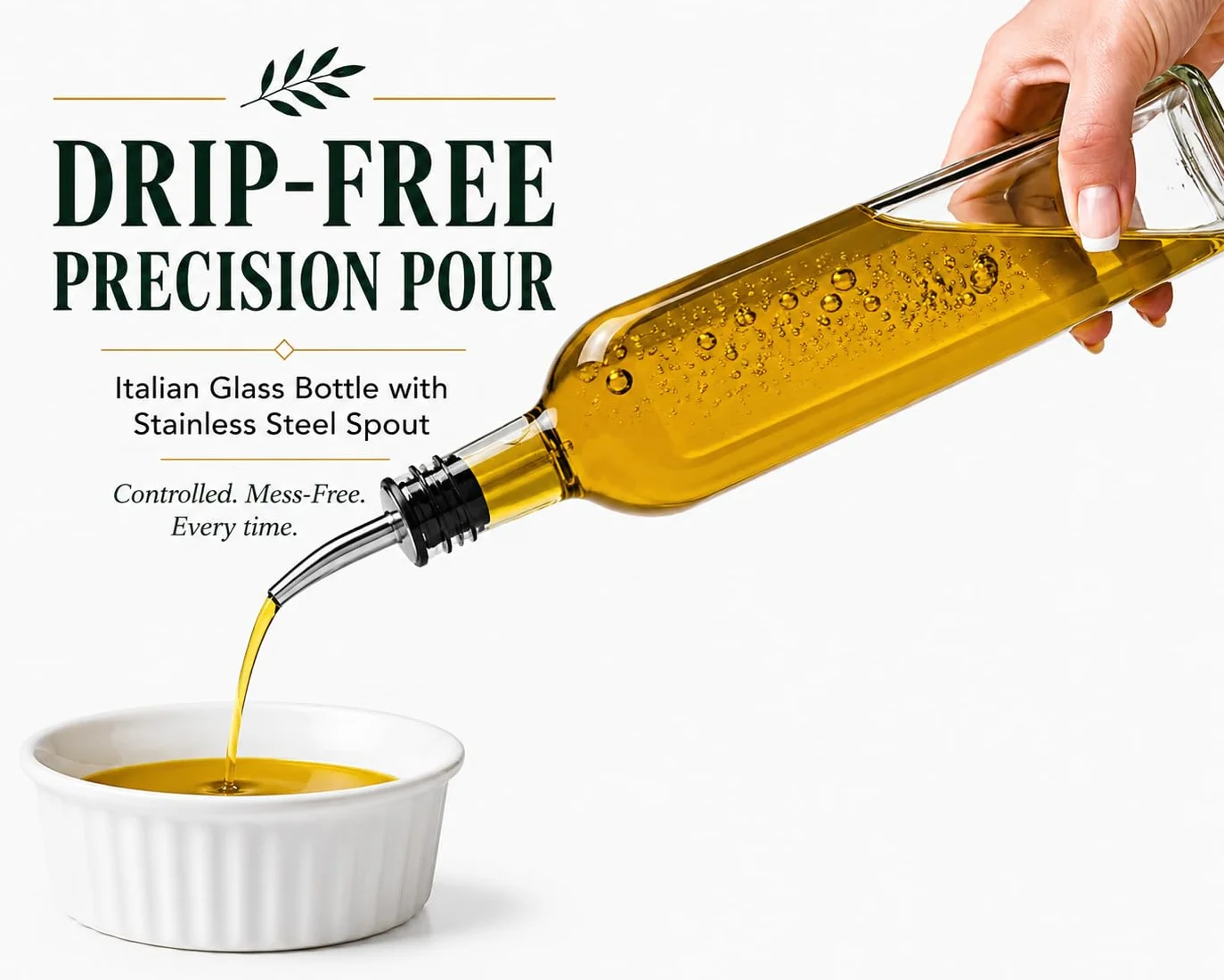 Aceitero y vinagrero italiano de vidrio, de 470 ml, dispensador de aceite de oliva con boquilla de acero inoxidable