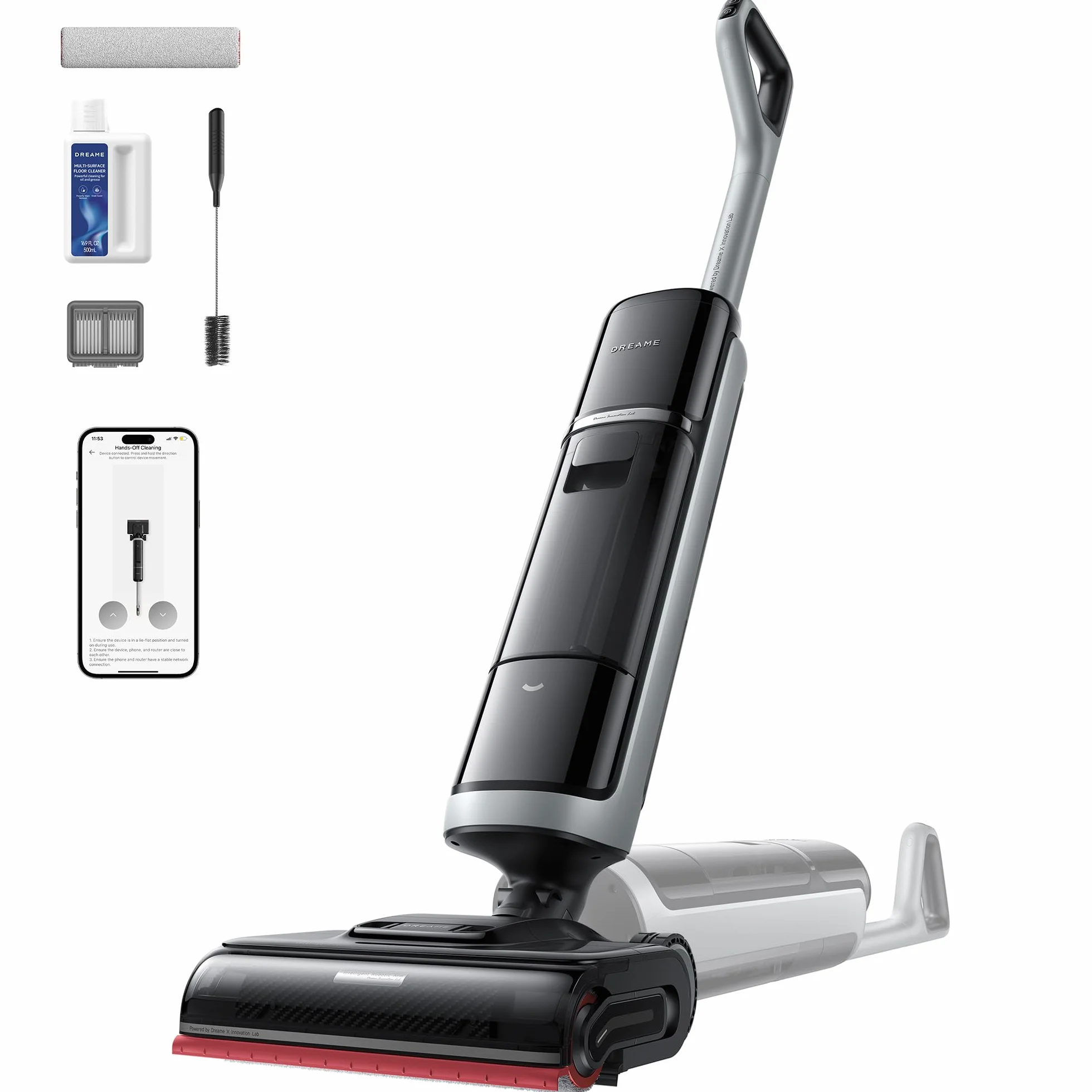 DREAME H15 Pro Heat Aspirador en Seco y Húmedo, Limpia con Agua a 85 °C, Brazo Robot GapFree IA, 0 Enredos, Detecta por RGB, 22000 Pa, Lava el Cepillo a 100 °C, Seca a 90 °C en 5 min, con App