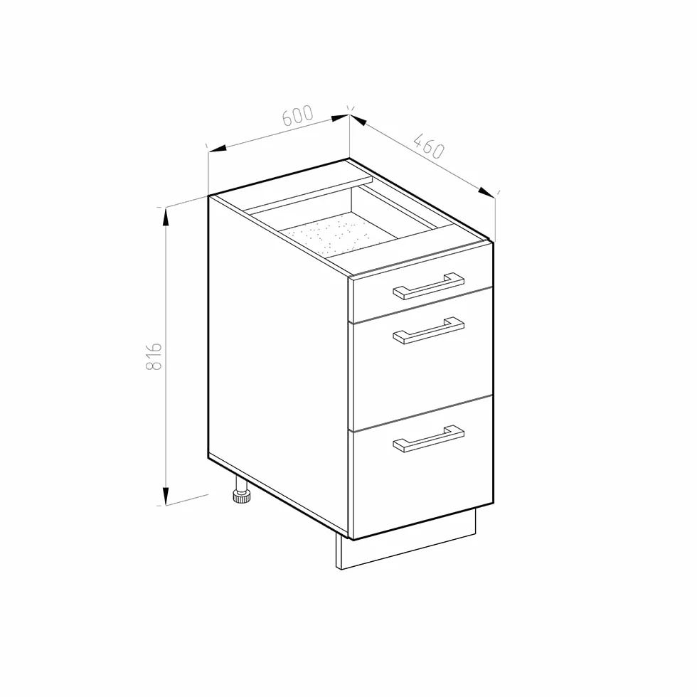 Vicco Mueble bajo de Cocina R-Line, Roble Dorado, 60 cm con cajones, sin encimera, para combinación Libre Dentro de Sistemas de Cocina modulares