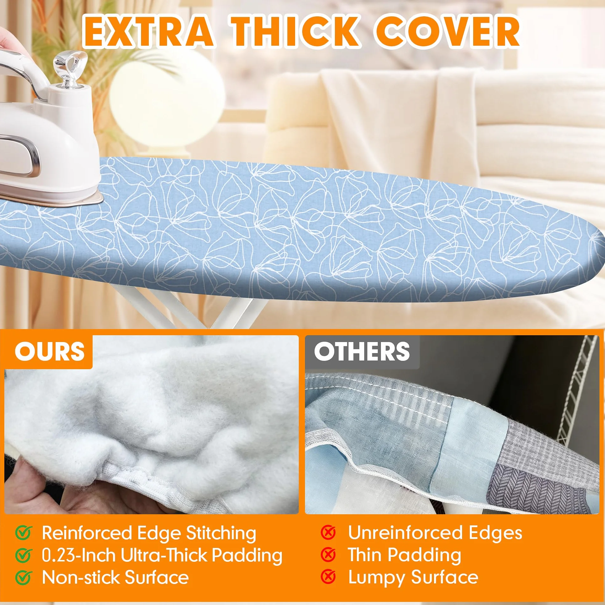 Dalykate Funda para tabla de planchar de 15 x 54 pulgadas con borde elástico y resistente a las quemaduras y a las manchas, acolchado grueso, 4 cierres y paño protector de malla