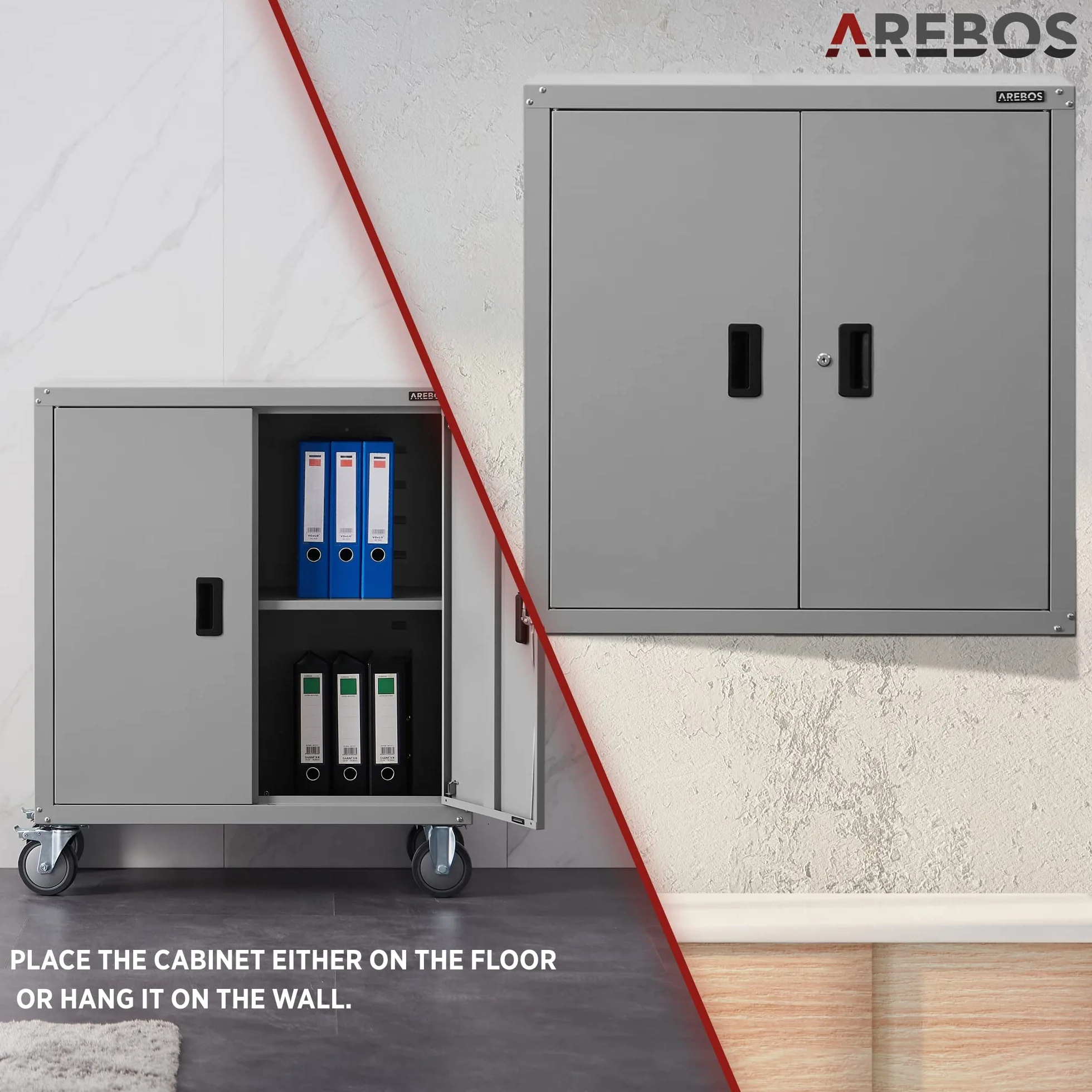 Arebos Archivador Armario de Oficina | Armario de Almacenamiento | 4 Estantes de Altura Ajustable | 180 x 90 x 40 cm | Acero