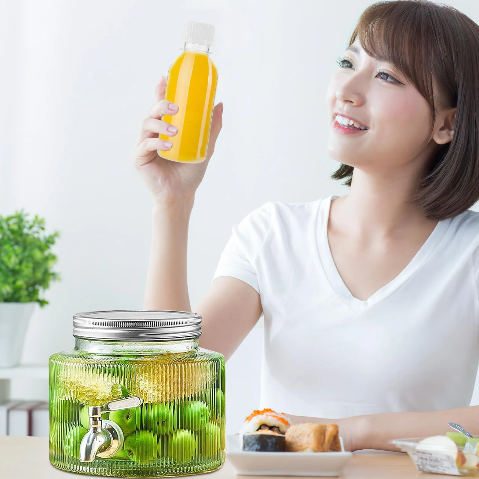 STOBAZA Dispensador de Bebidas Diseño Único de 2,8l de con Grifo y Fácil de Verter para Té Helado y Bebidas Frías en Fiestas y Reuniones