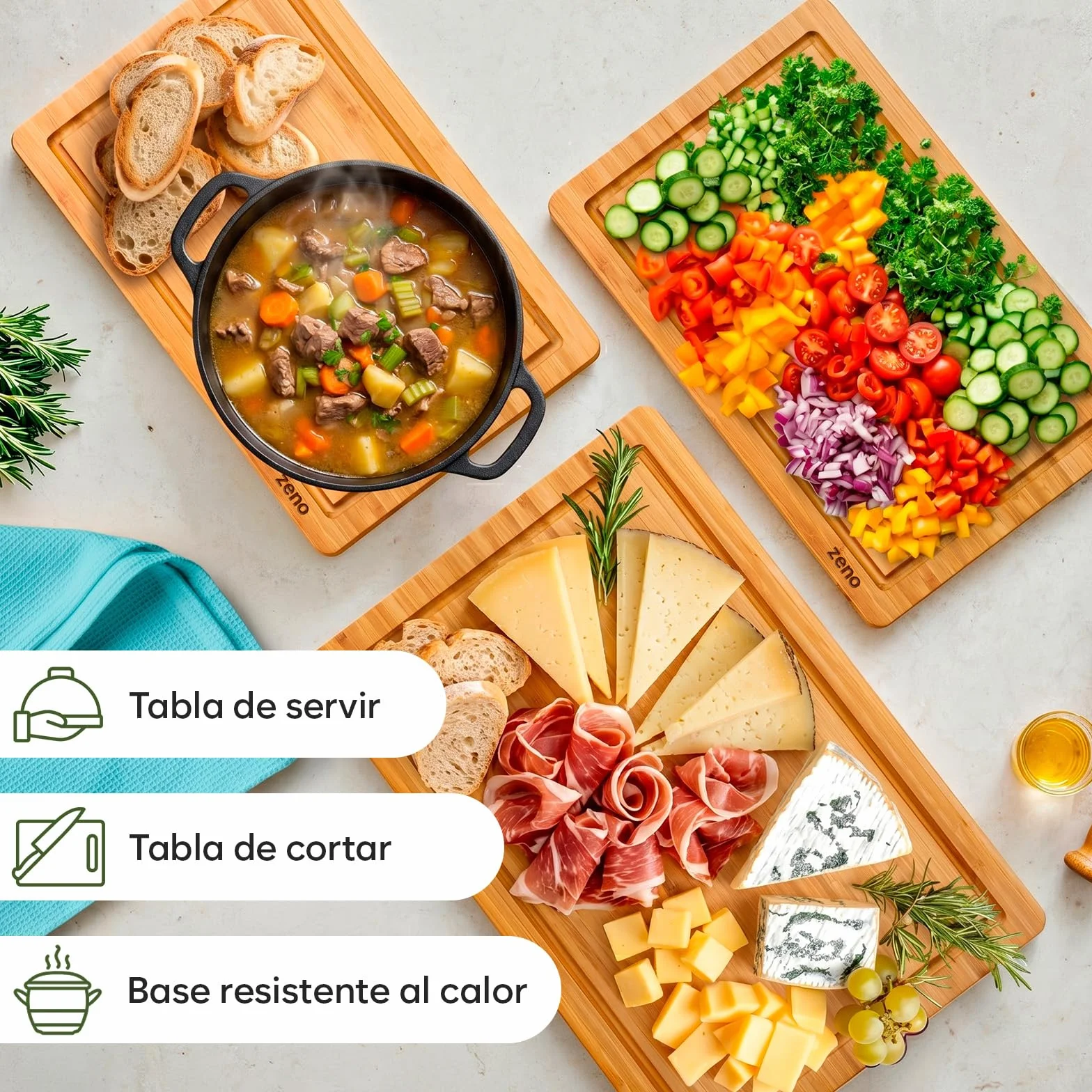 Tabla de Cortar de Bambú Extra Grande - 44.5 x 30 x 1.5 cm Tabla de Madera para Cocina, Bloque de Carnicero con Ranuras para Jugos