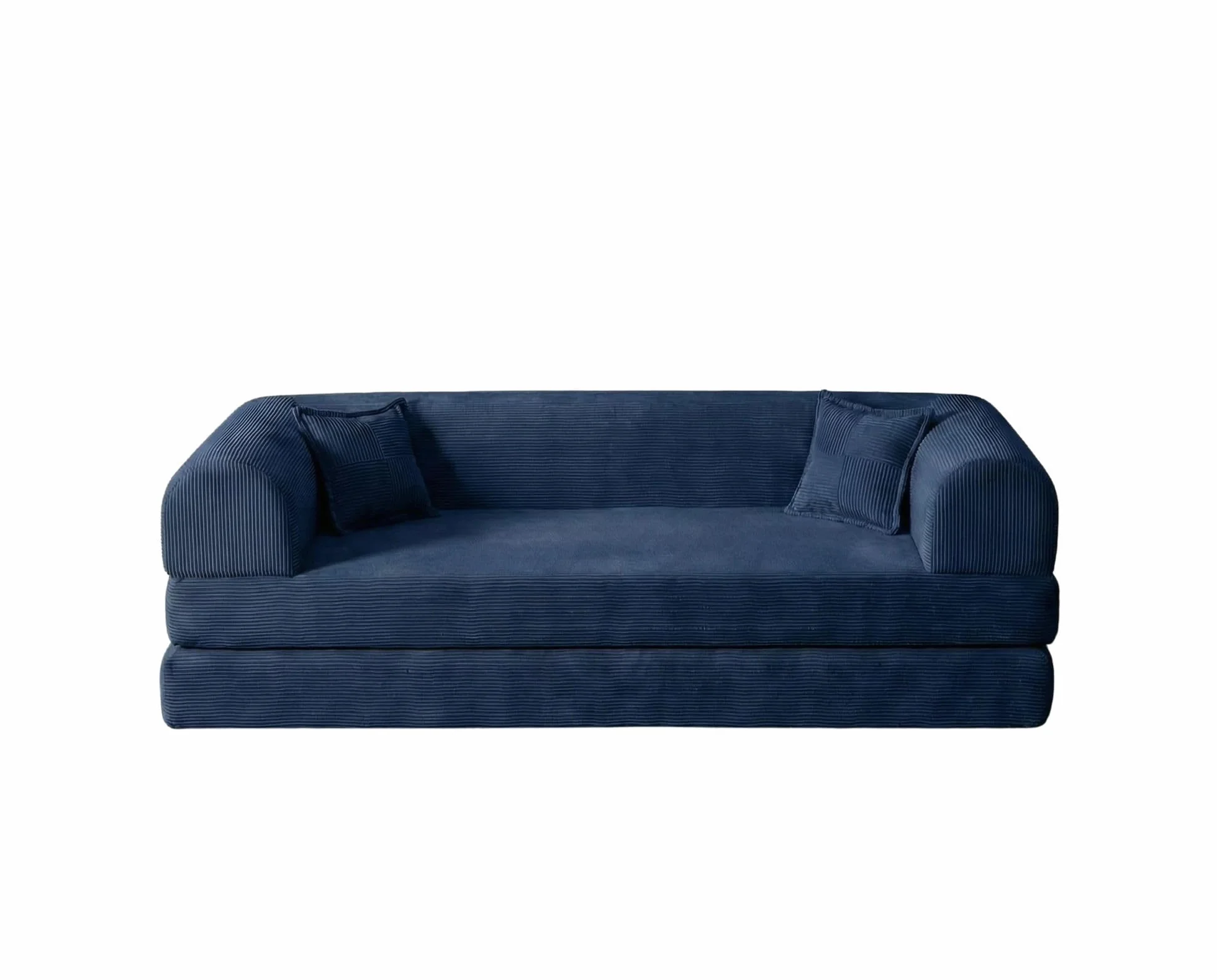 Sofá Cama de 3 plazas, Azul Marino, 190 cm, 100% Tejido de Felpa Acanalada, Funda extraíble, Apta para Mascotas, 2 Almohadas Incluidas