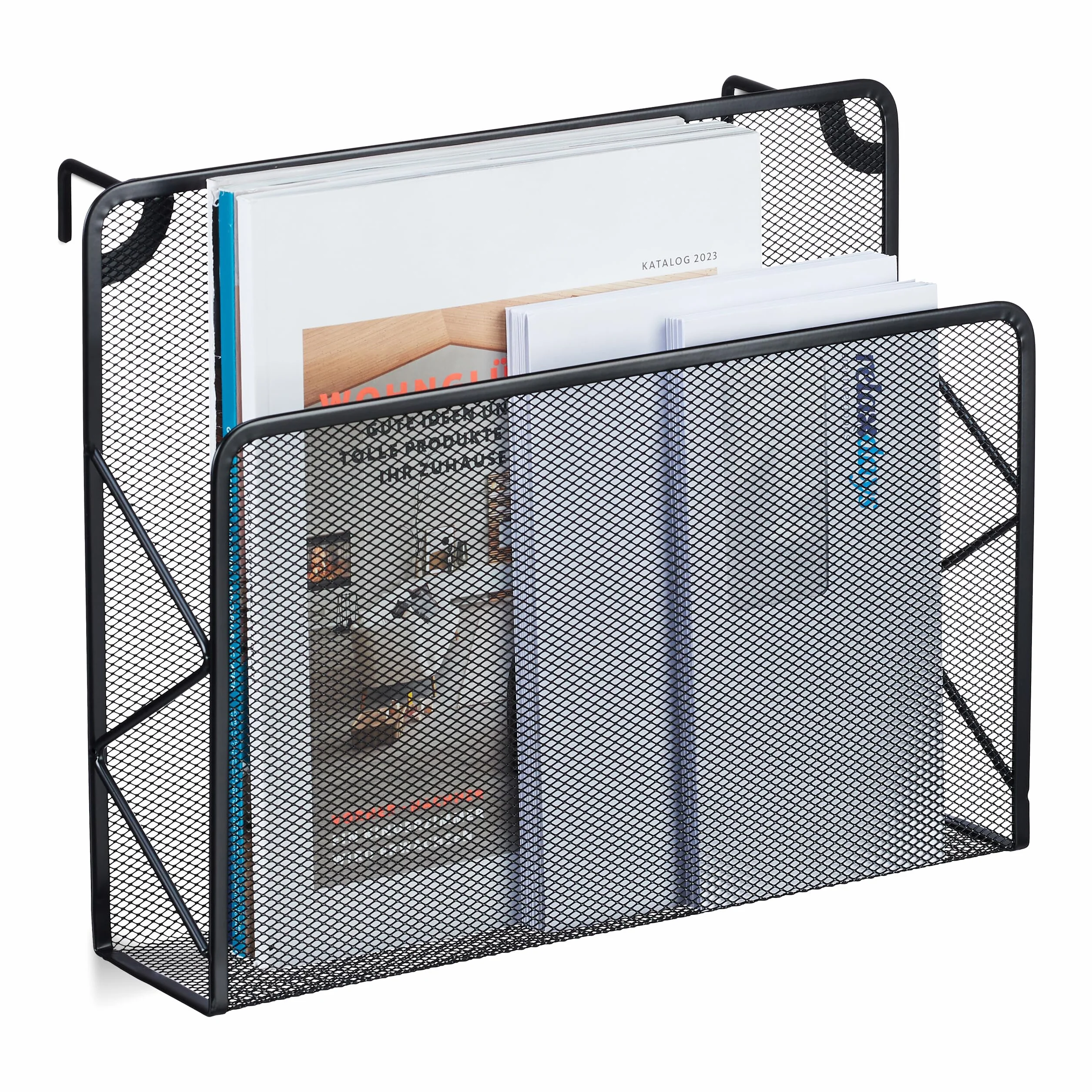 Relaxdays Revistero de Pared 28x35,5x10 cm Metal Negro Organizador Periódicos