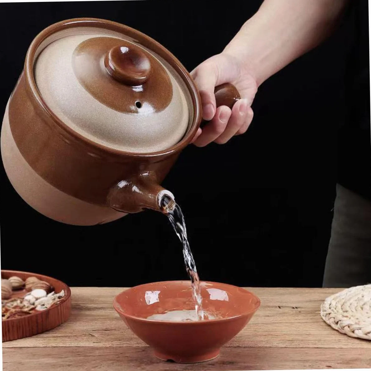 Cabilock Olla de Barro China para Cocinar de 3l Arcilla de Cerámica, Adecuado para Estofados y Sopas, Resistente a Fuego Abierto y Reutilizable