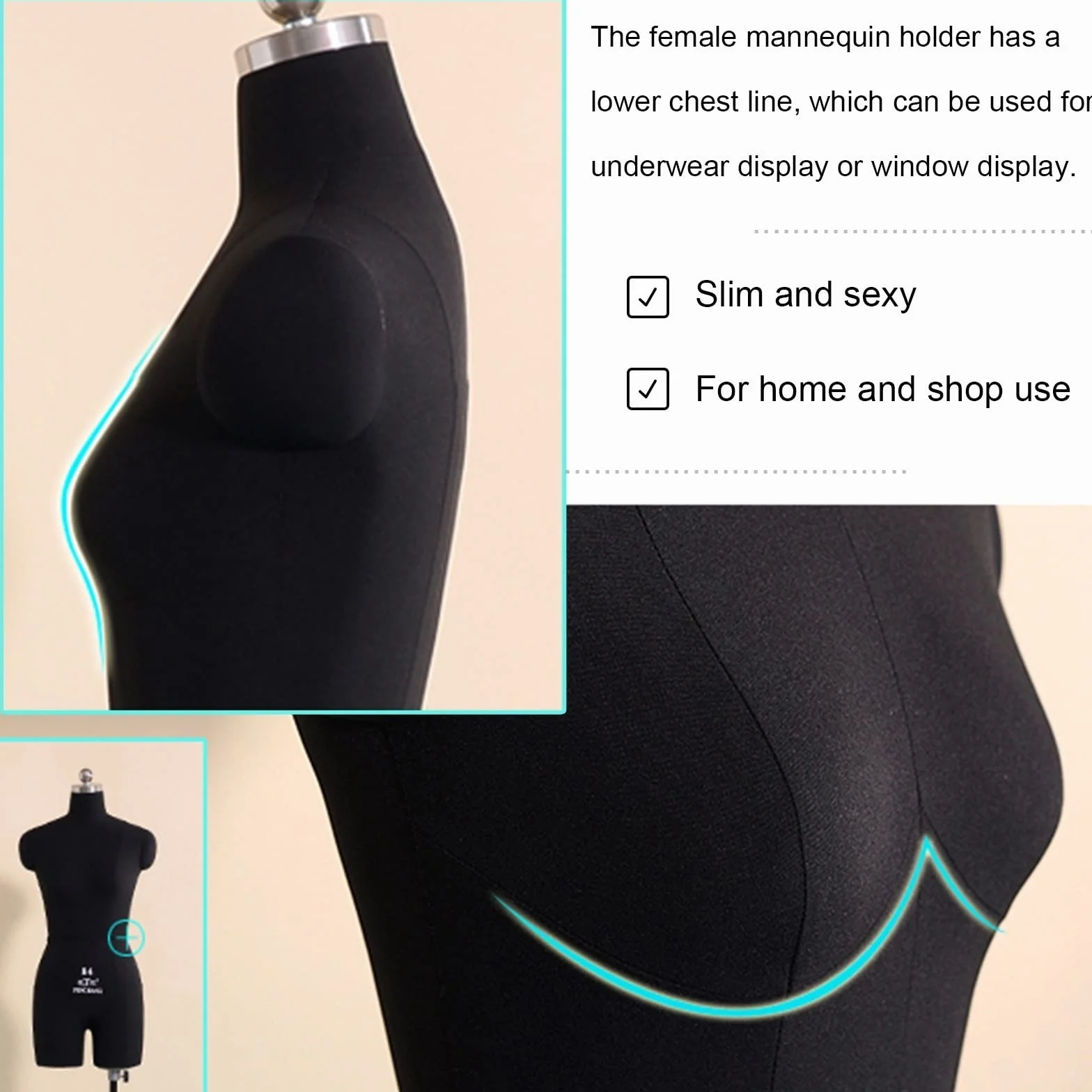 Maniquí femenino, torso y brazos ajustables de medio cuerpo, soporte para chupete de sastre para costura, modelo de costura para principiantes