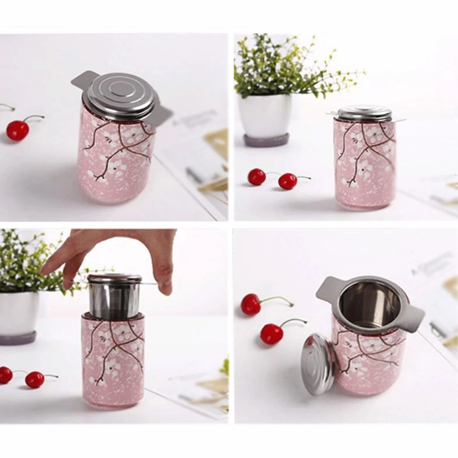 Colador de té de acero inoxidable con caover reutilizable, filtro de té de especias de hoja de té, filtro de té de malla fina, infusor de té con asa