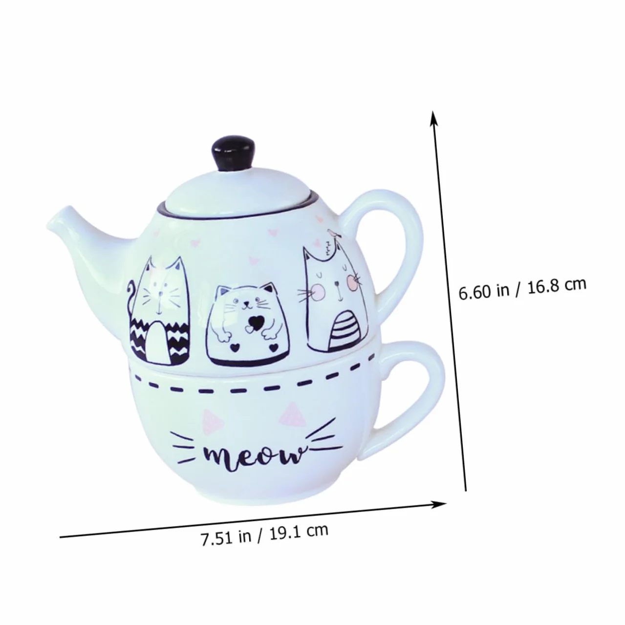 Toyvian Juego de Té de Cerámica Tetera y Taza en Blanco Diseño de Gato Adorable, Adecuado para Decoración del Hogar y Aficionados al Té