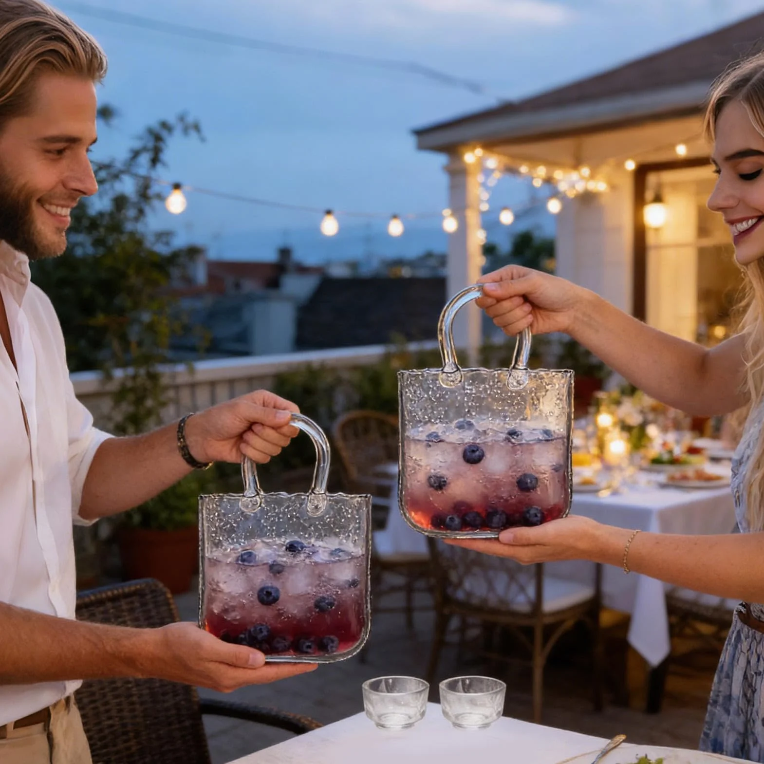 Vasos de Vidrio Set de 2340 ml en Forma de Bolso con 4 Vasos Pequeños | Incluye 4 Vasos Pequeños para , Bodas, Brunch, Té de la Tarde, Reuniones, Cumpleaños, Hogar y Cocina
