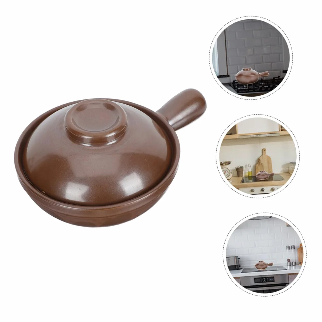 Cazuela de Barro de Arcilla Asa y Tapa Ventilada 950 Ml | Acabado Café, Superficie Lisa, Moldeado Sola Pieza, para Casa y Tienda de Alimentos