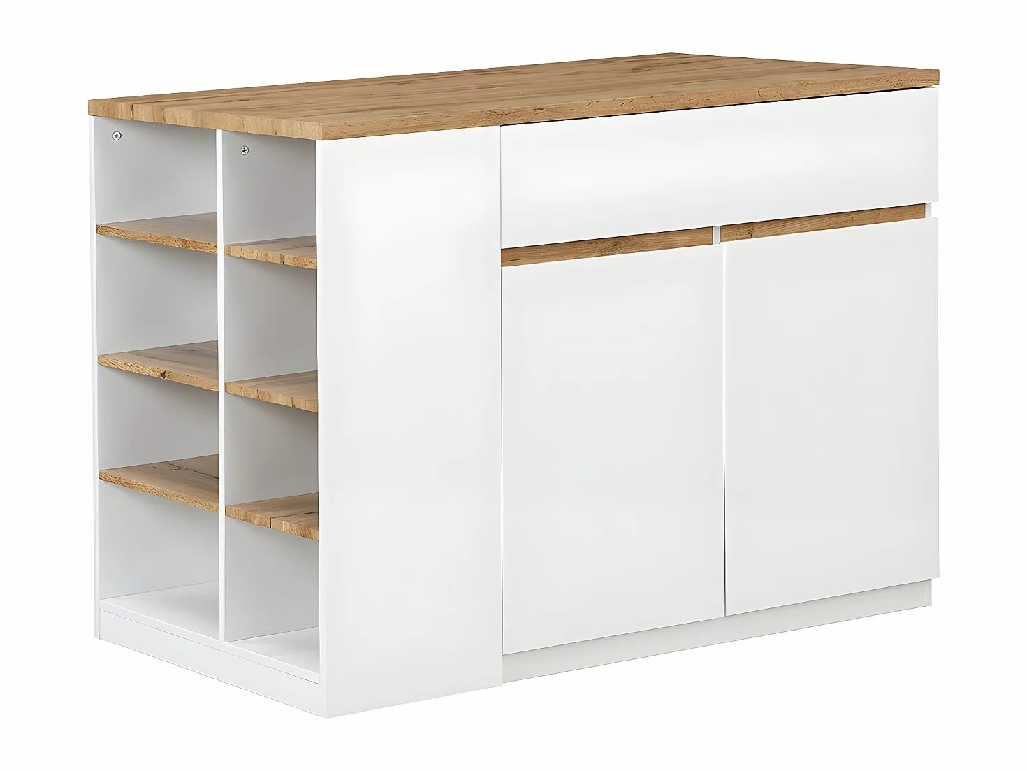Venta-Unica - Isla de Cocina Meili con Compartimentos - Blanco y Roble