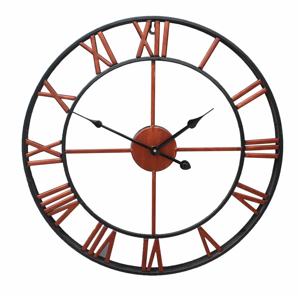 Reloj de pared grande con números romanos – Reloj colgante de metal negro envejecido impermeable de gran tamaño para patio y hogar