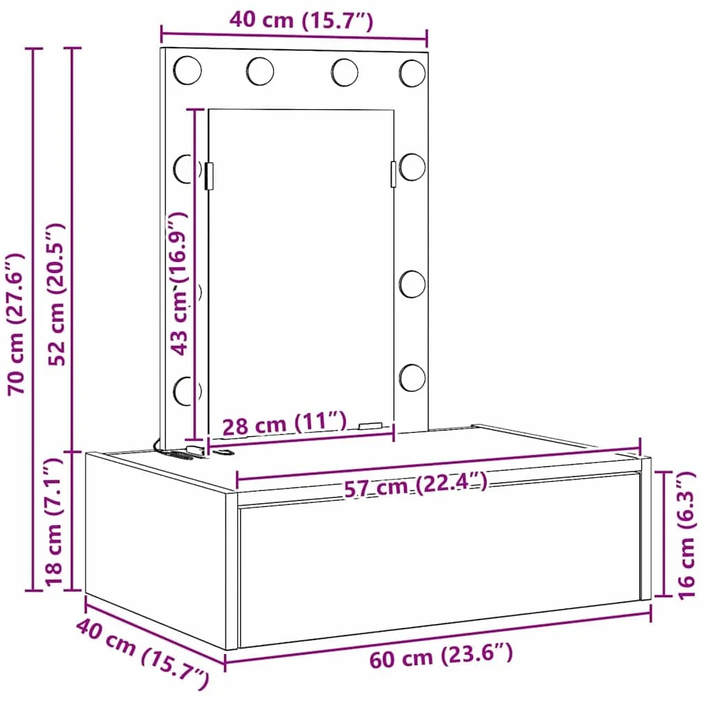 vidaXL Mesa Tocador con cajón 60 x 40 x 70 cm Madera de ingeniería, Mesa de tocador Moderna, tocador Elegante, Funcional en el Dormitorio, con Almacenamiento