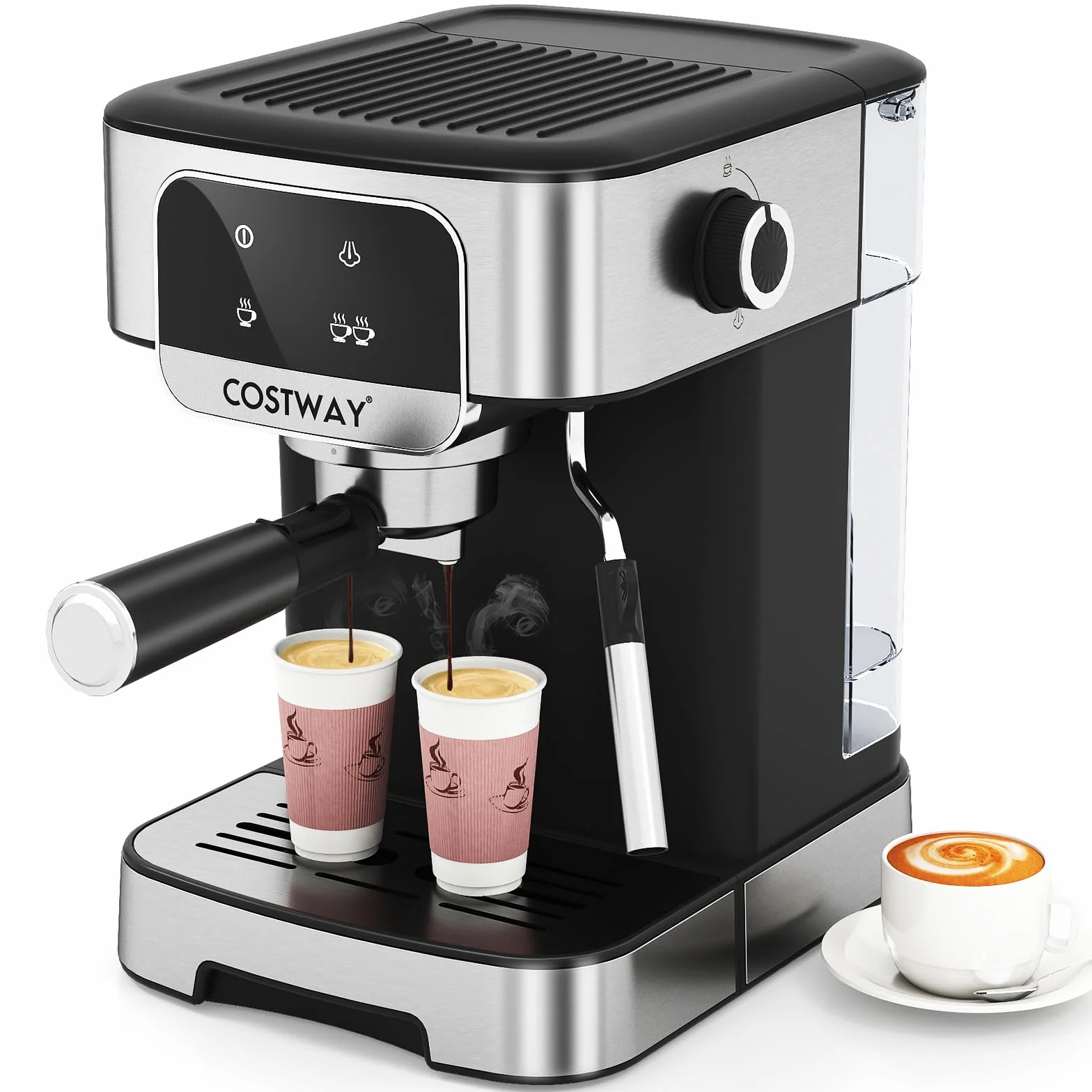 COSTWAY Cafetera Espresso 1200w, Presión de 20 Bares, Maquina de Cafe con Depósito de Agua Extraíble de 1,8 L, Espumador de Leche a Vapor, Coffee Machine para Baristas Cappuccino Macchiato