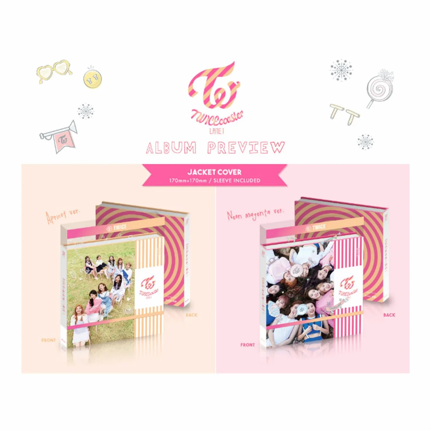 TWICE - 3rd Mini Album [TWICECOASTER : LANE 1] (NEON MAGENTA Ver.) Photobook + Sticker + 2 Photos + CD-R + Selfie Photo Card + Hologram TT Photo Card + 2 Pin Button Badges