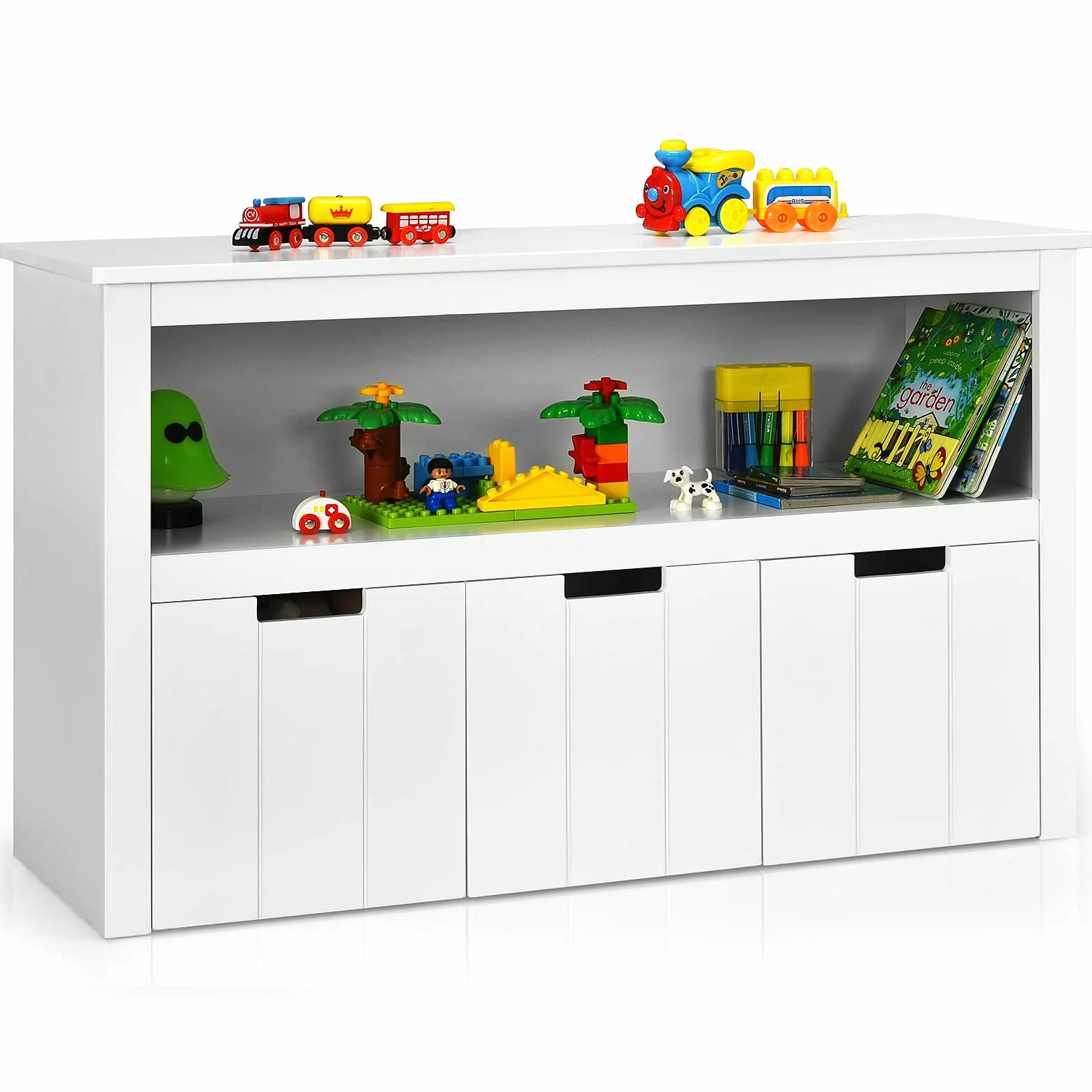 COSTWAY Armario con 3 Cajones, Estante de Madera con Ruedas y Cubos para Juguetes de los Niños, Amplio Espacio, Organizador Duradero para Salón/Dormitorio/Cuarto de los Niños (Blanco)