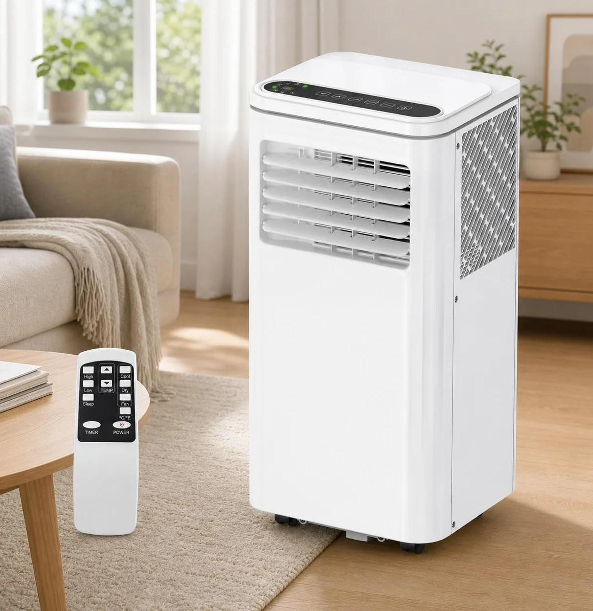 Aire acondicionado portátil de 10,000 BTU, CA 3 en 1 con deshumidificador, temporizador y control remoto, enfría habitaciones de 450 pies cuadrados, incluye kit de ventana