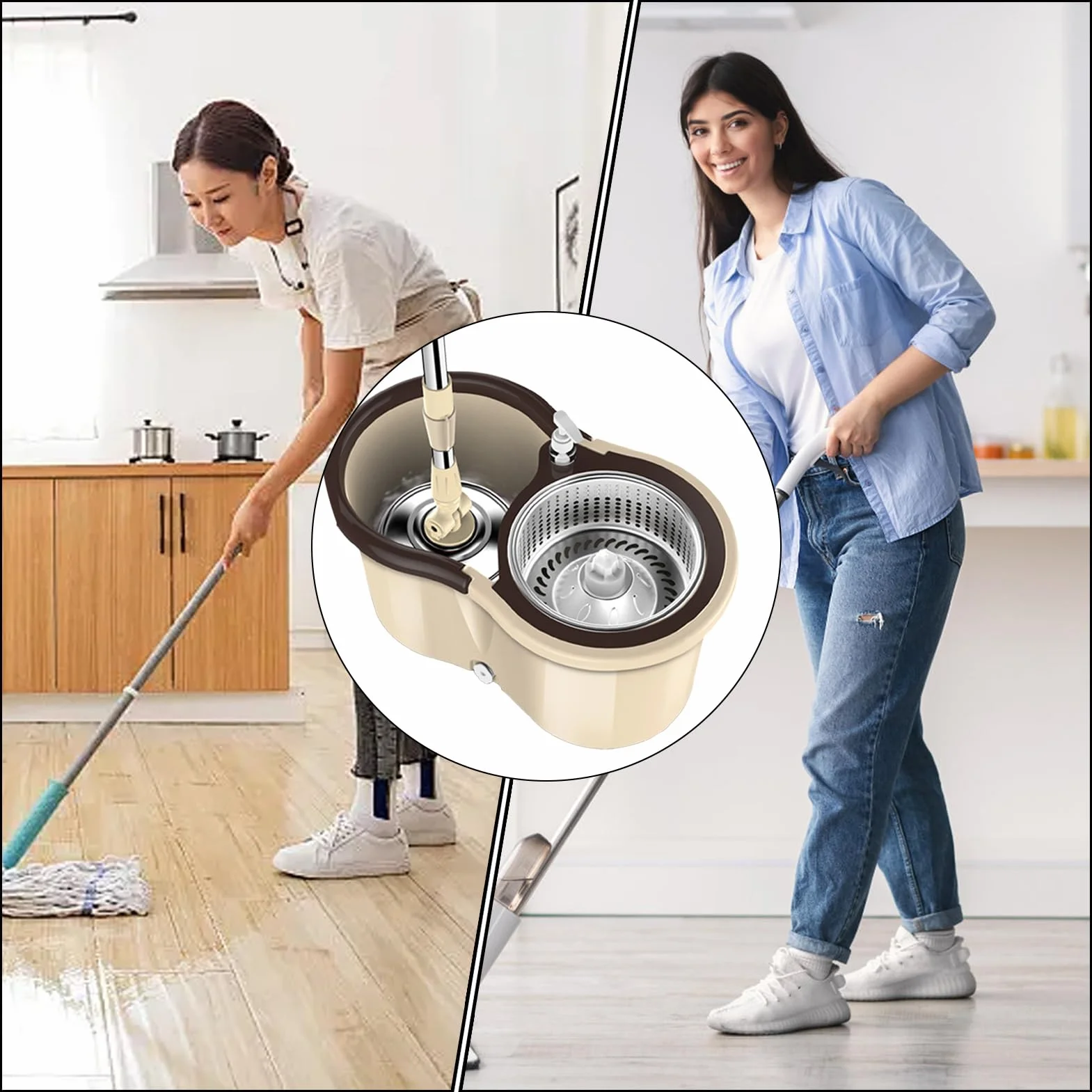 Fregona con cubo - de limpieza de suelos, fregona giratoria de 360 grados | herramienta versátil para limpieza de suelos | Juego de con fregonas de microfibra para el hogar