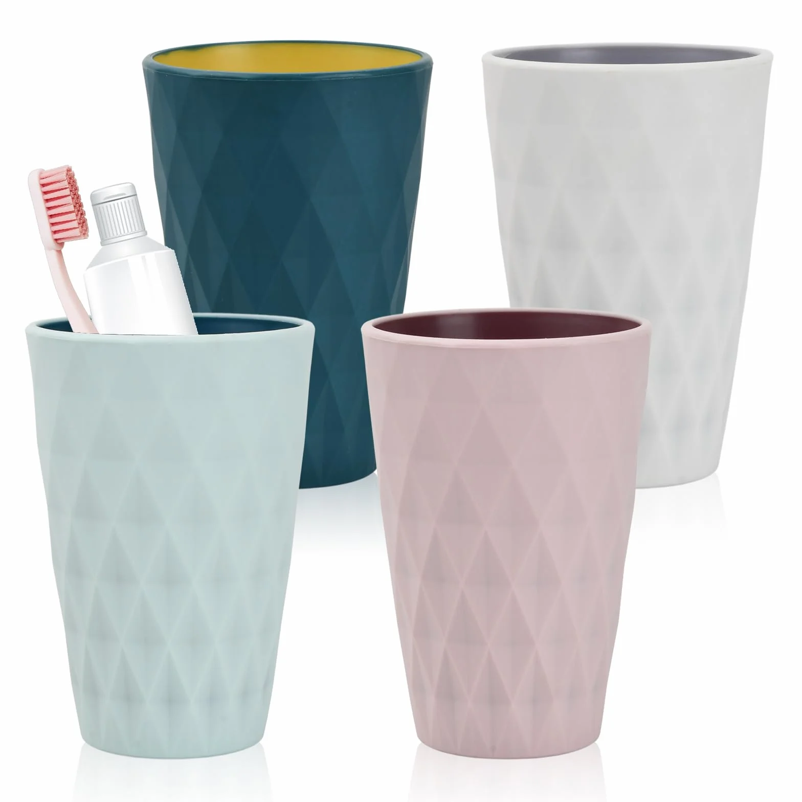 Vasos para Cepillos de Dientes, Taza de Plástico para Baño Estilo Nórdico, Juego de 4 para Viaje y Camping