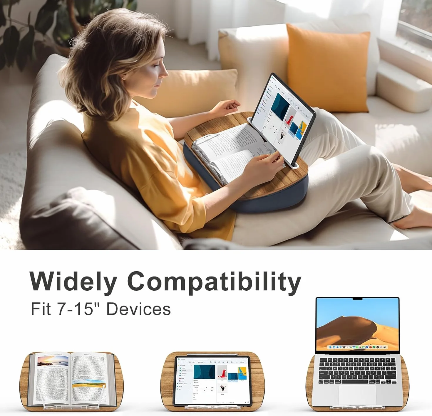 Soporte de Libros para Lectura, cómodo almohada Atril para sofá, cama, escritorio, mesa, regalo para amantes de los libros, compatible con portátil y tablet (Gris)
