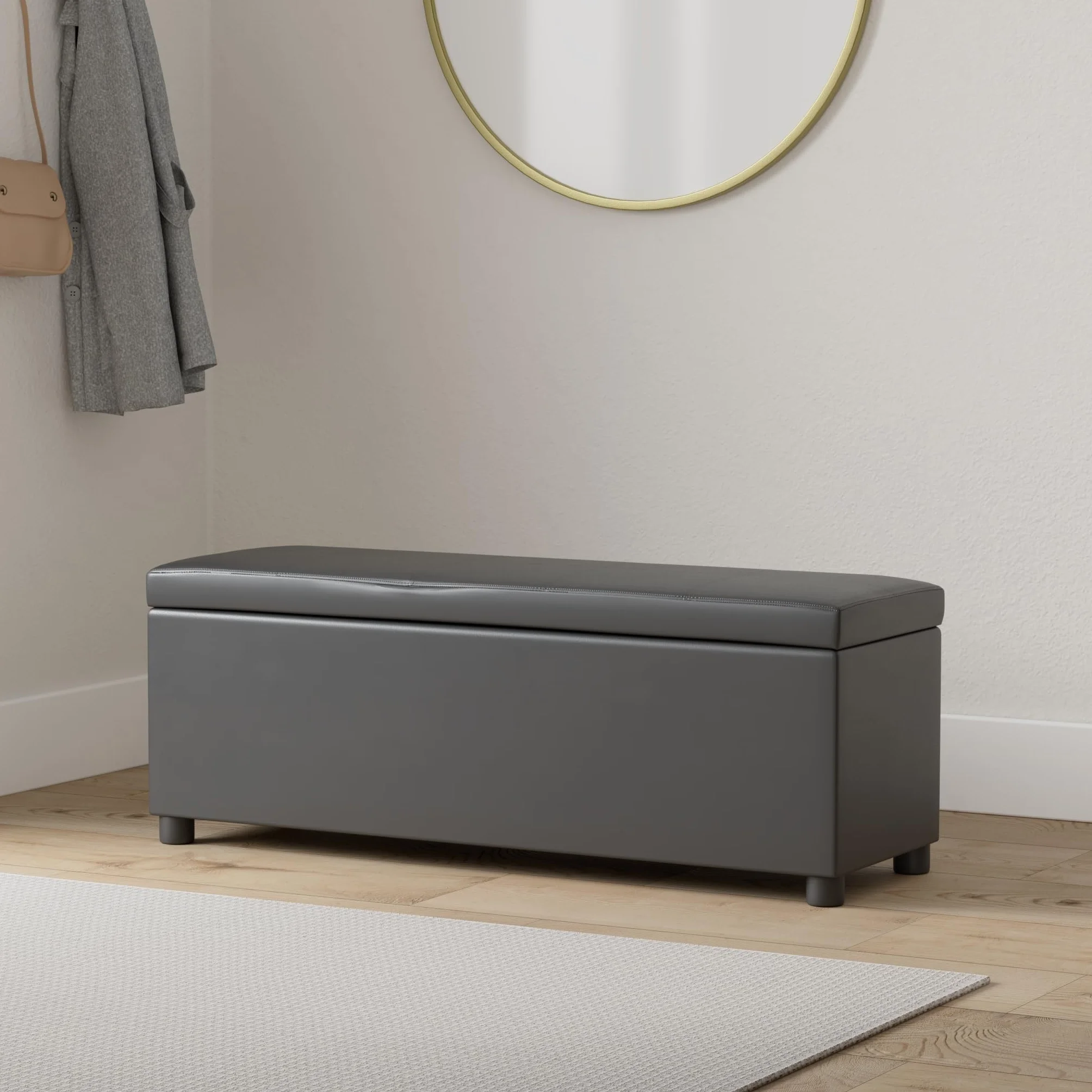 Corium Puff Almacenaje Bukit Baúl Almacenaje Dormitorio Banco Tapizado con Compartimento Banco Otomano Arcón máx.150 kg Polipiel Madera 118 x 37 x 43 cm - Negro