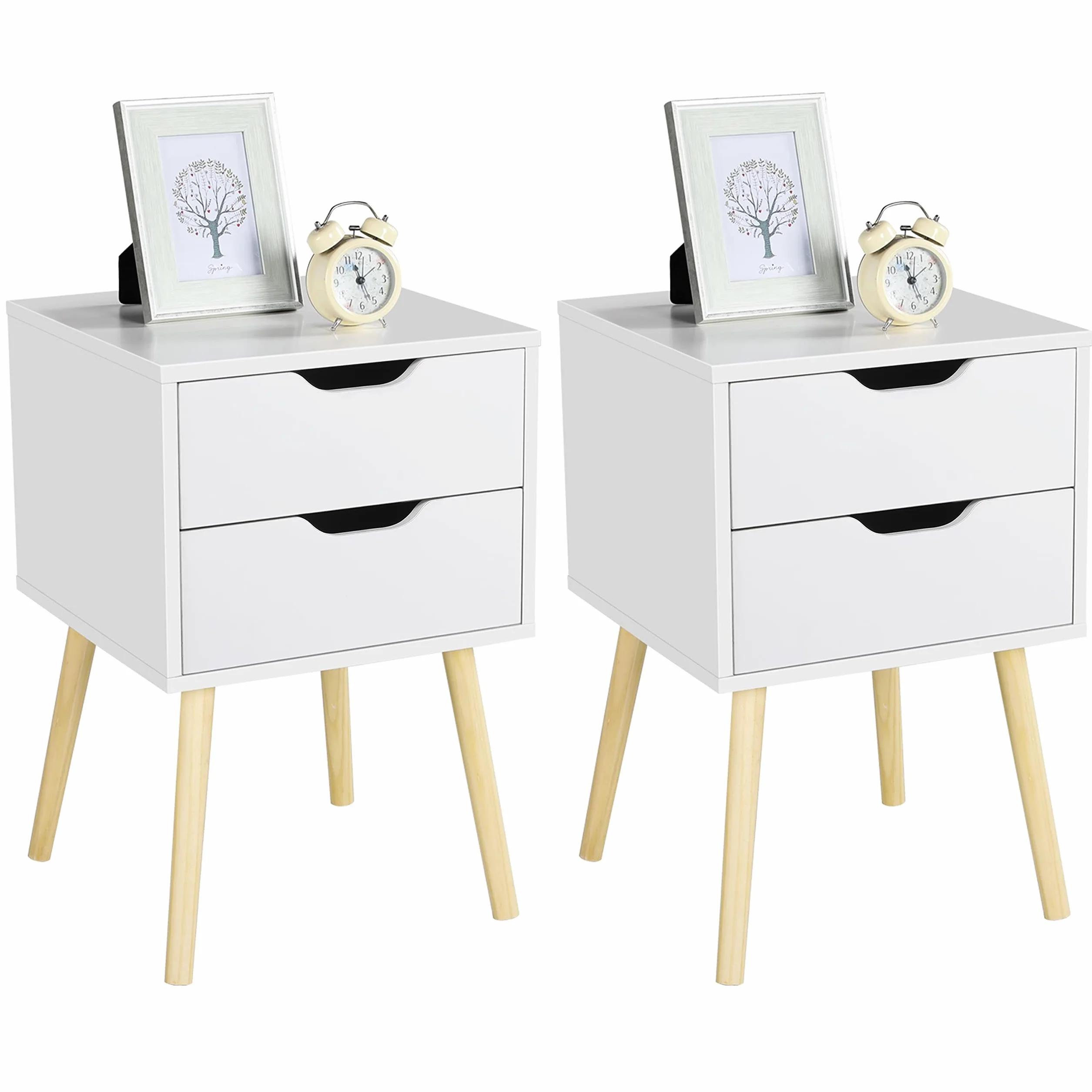 Yaheetech Mesitas de Noche Mesillas de Noche con 2 Cajones 40x40x61 cm Mesa Auxiliar de Madera para Dormitorio Salón Cama Oficina Estilo Moderno Blanco
