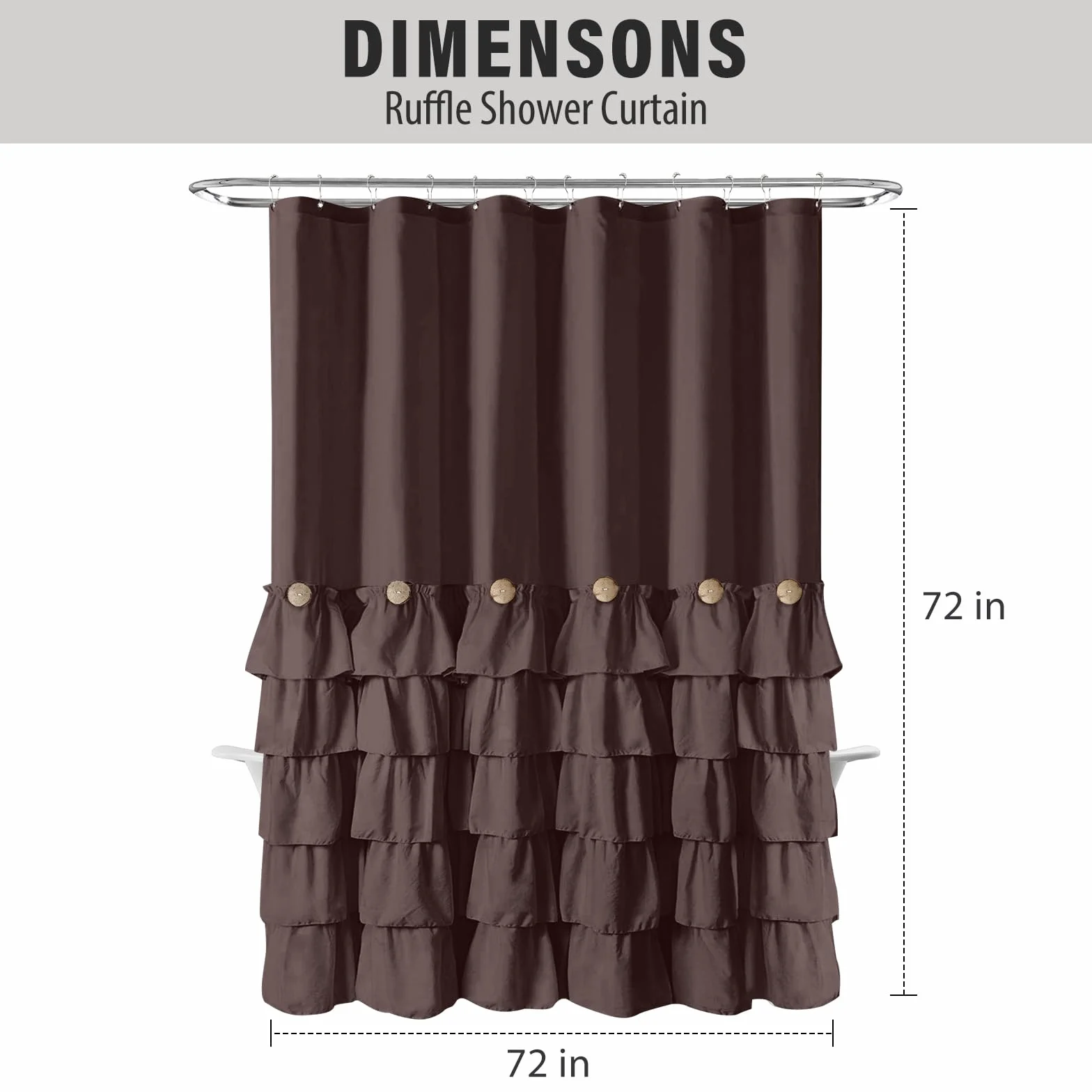 Seasonwood Cortinas de Ducha Marrones para baño, Cortina de Ducha marrón Oscuro con Volantes, Cortina de Ducha de Tela Estilo Granja (marrón)