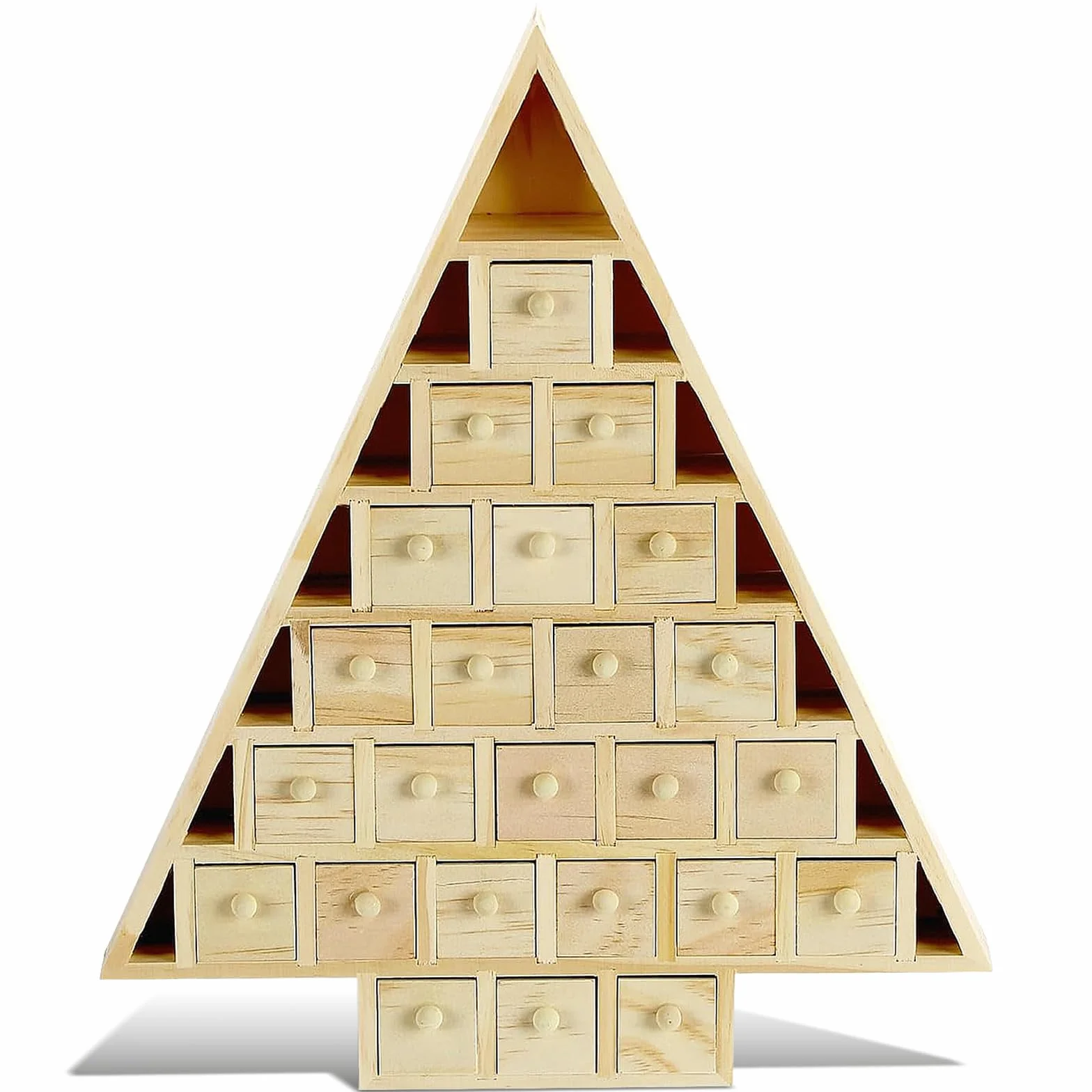 Geetery 1 juego de calendario de Adviento de madera 2025, calendario de cuenta regresiva de 24 días para Navidad con 24 cajones extraíbles, calendario de cuenta regresiva en forma de árbol de Navidad
