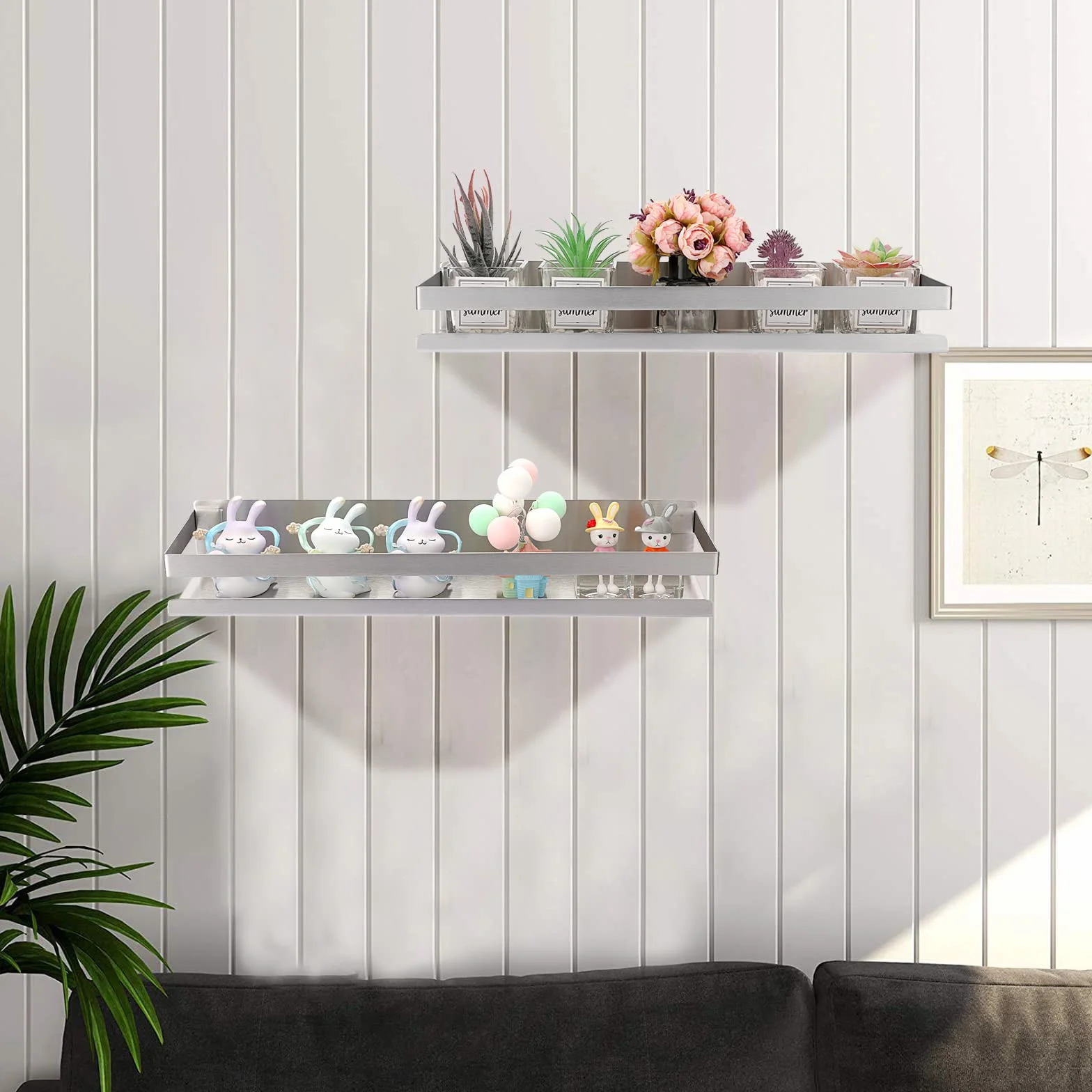 Sumree, 2 estantes de pared, estante de ducha, colgante de acero inoxidable, cesta de cocina de pared para almacenamiento (plateado, 40 cm)