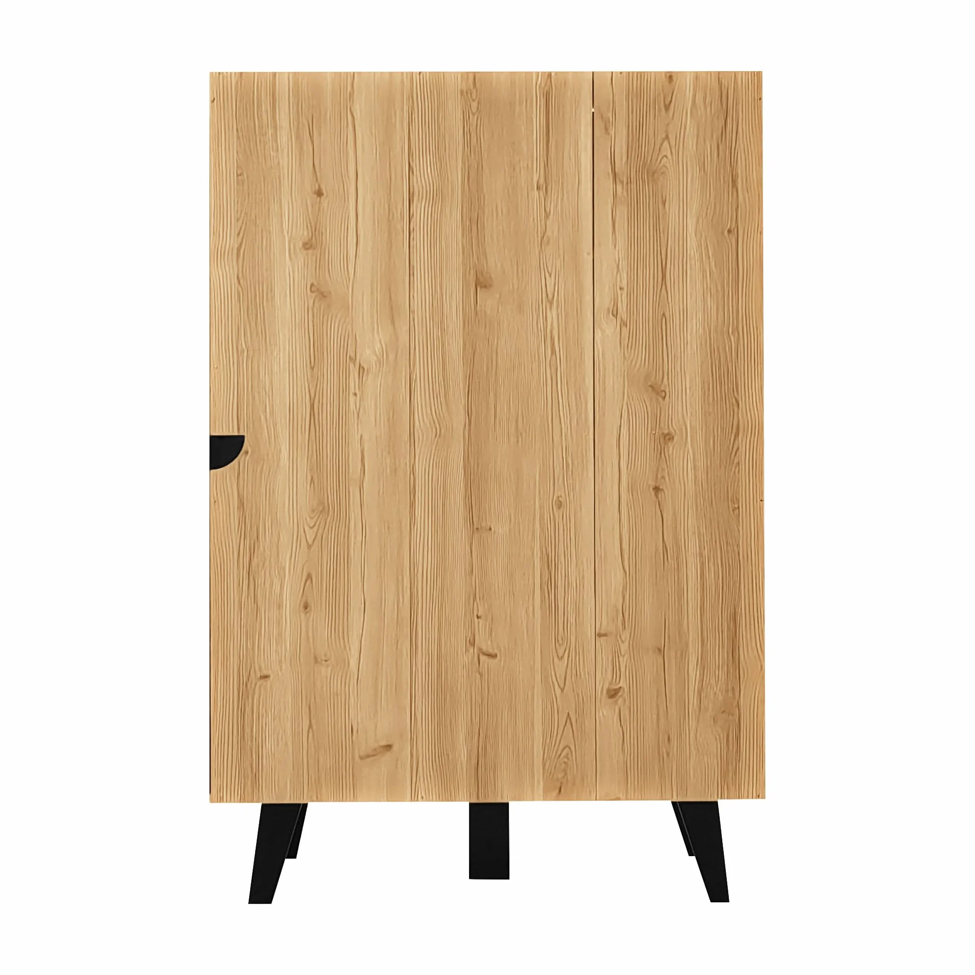 KAZZIO Armarios auxiliares, aparador, vitrinas con cristal e iluminación LED. Contiene laminados, una combinación de colores negro y madera, diseño único de rayas de madera negra