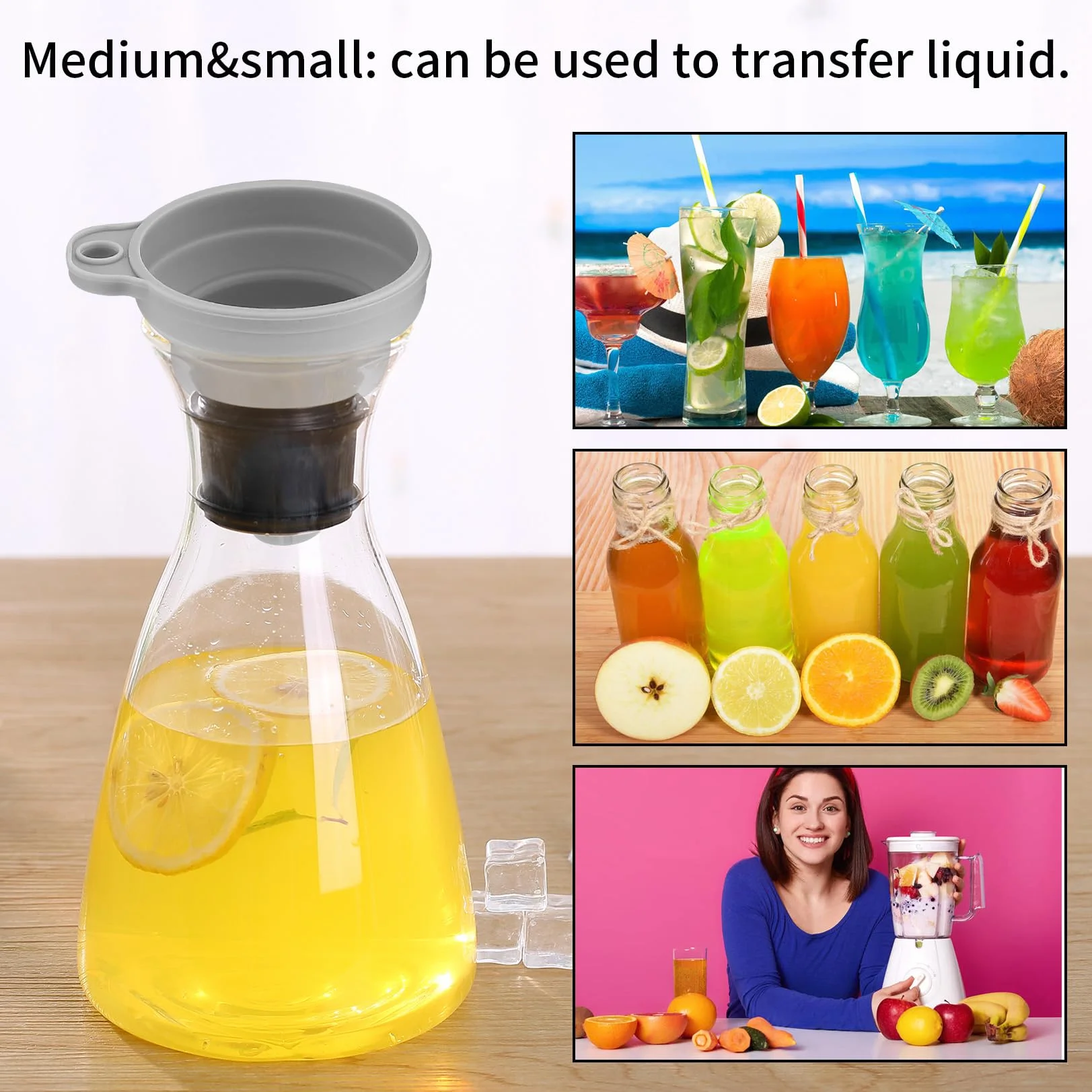 Embudo Plegable de Silicona 5 Piezas para Cocina, Transferencia de Líquidos - Pequeño/Mediano/Grande, 5 Colores