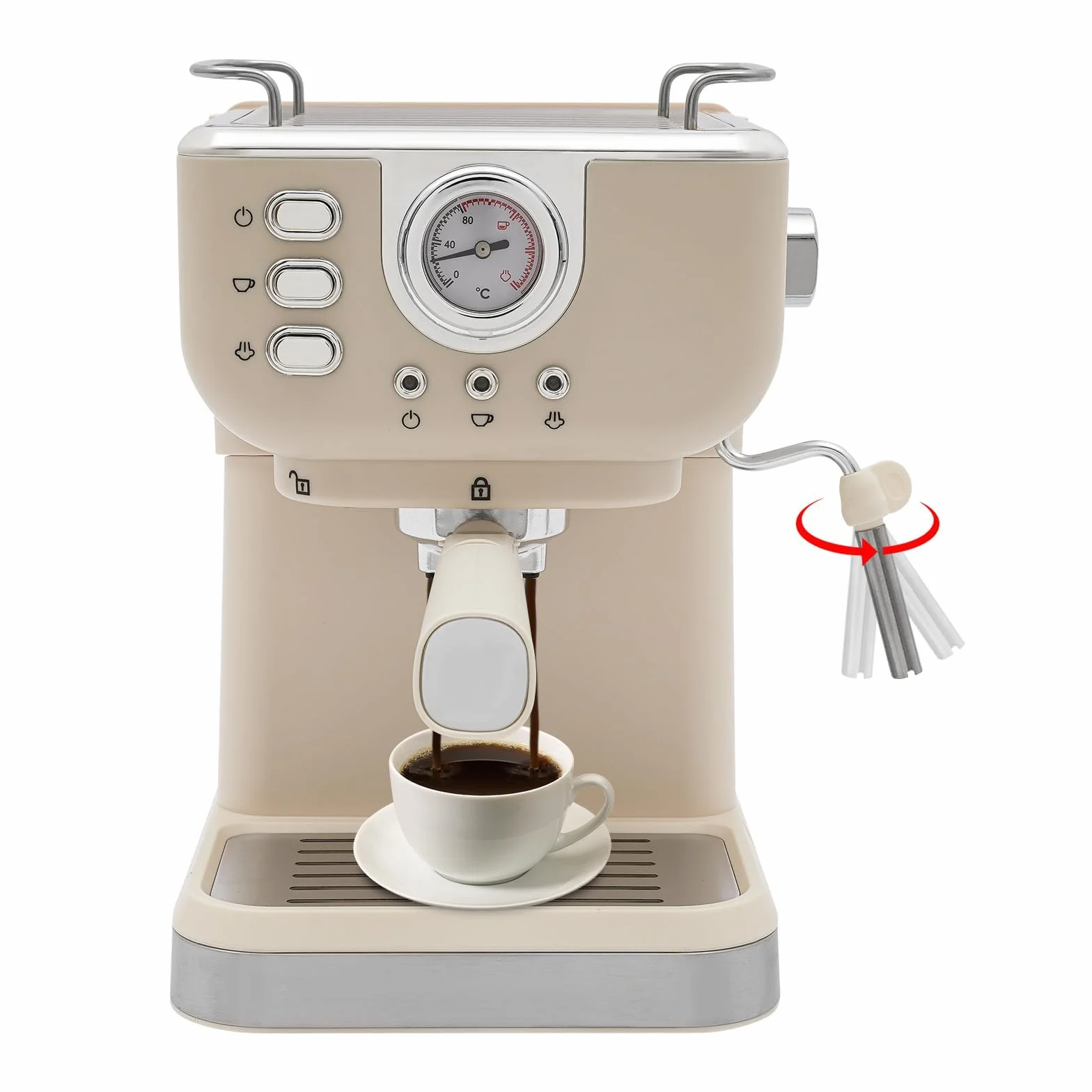 Cafetera de espresso de 1050 W, 20 bares, con espumador de leche y calentador de tazas, depósito de agua de 1,5 l, cafetera compacta y cafetera expreso para el hogar y la oficina, color blanco