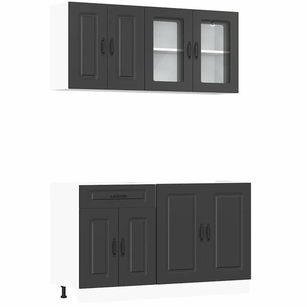 vidaXL Mueble de Cocina Kalmar Negra 4 Piezas Madera contrachapada, Conjunto de Unidades de Cocina, Conjunto de gabinetes, Estante de Almacenamiento