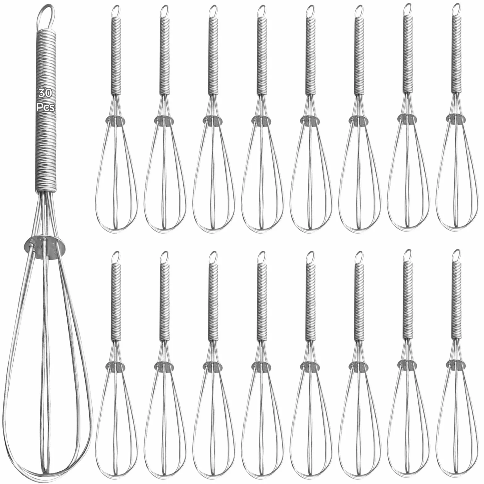 Juego de 30 batidores de acero inoxidable de 6 pulgadas, batidores manuales para cocinar y hornear, batidor de 3 hilos para mezclar y batir