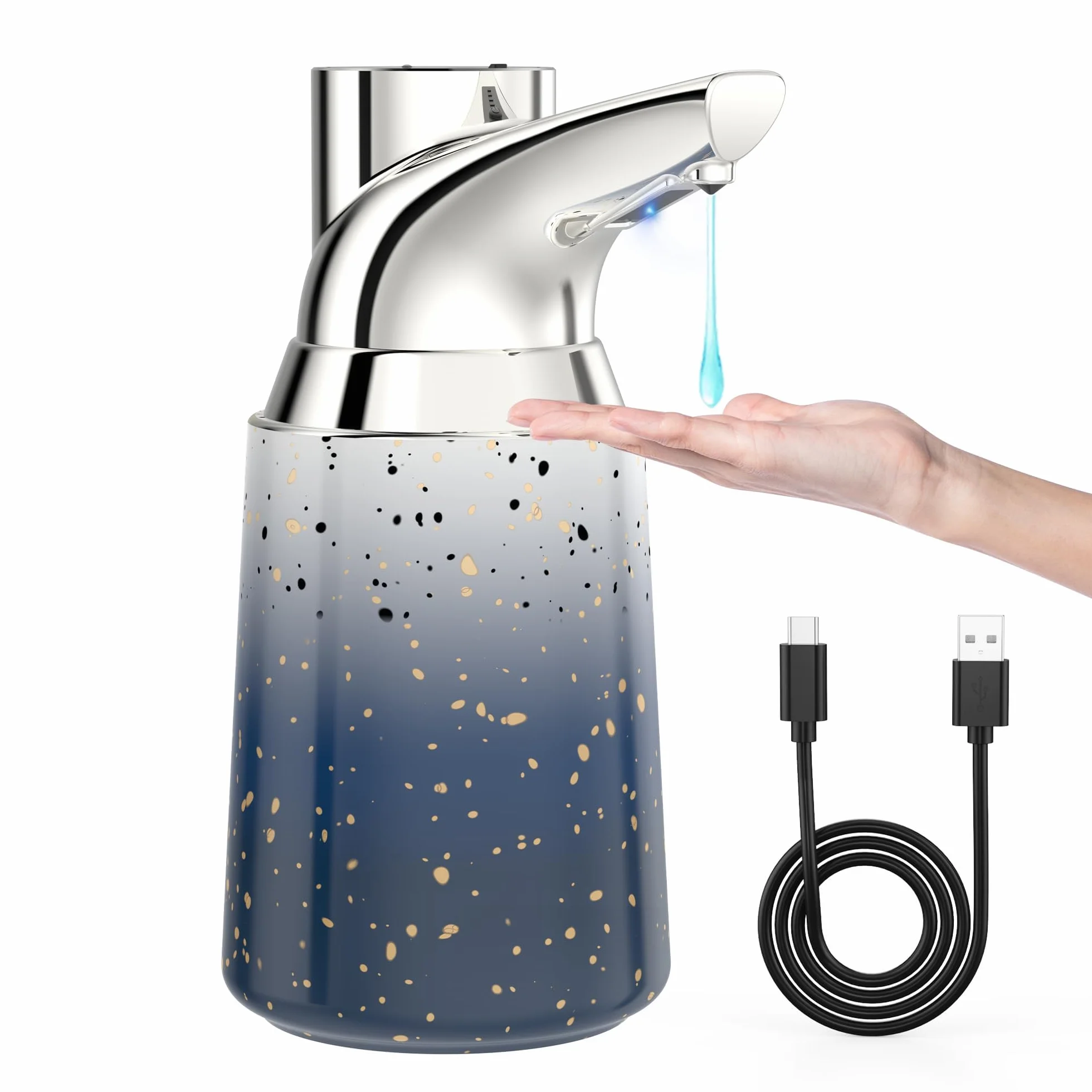 Dispensador de jabón automático, con 4 niveles ajustables, dispensador de jabón eléctrico de 300 ml, sin contacto, con sensor, IPX6, resistente al agua para baño, cocina