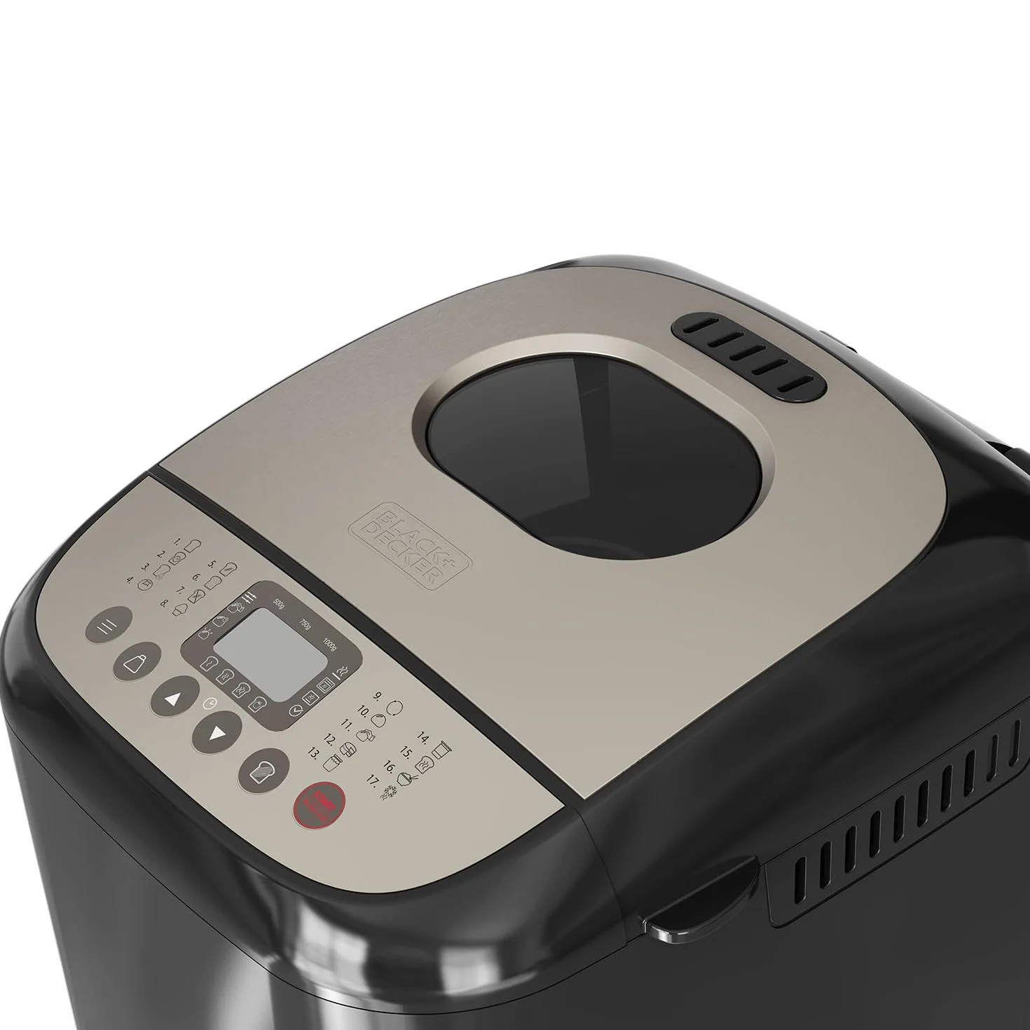 BLACK+DECKER BXBM600E - Panificadora | 600W | Capacidad 500g, 750g y 1kg | 17 Programas para Pan, Yogur, Bizcochos y Mermeladas | Programable 15h | Cubeta Extraíble