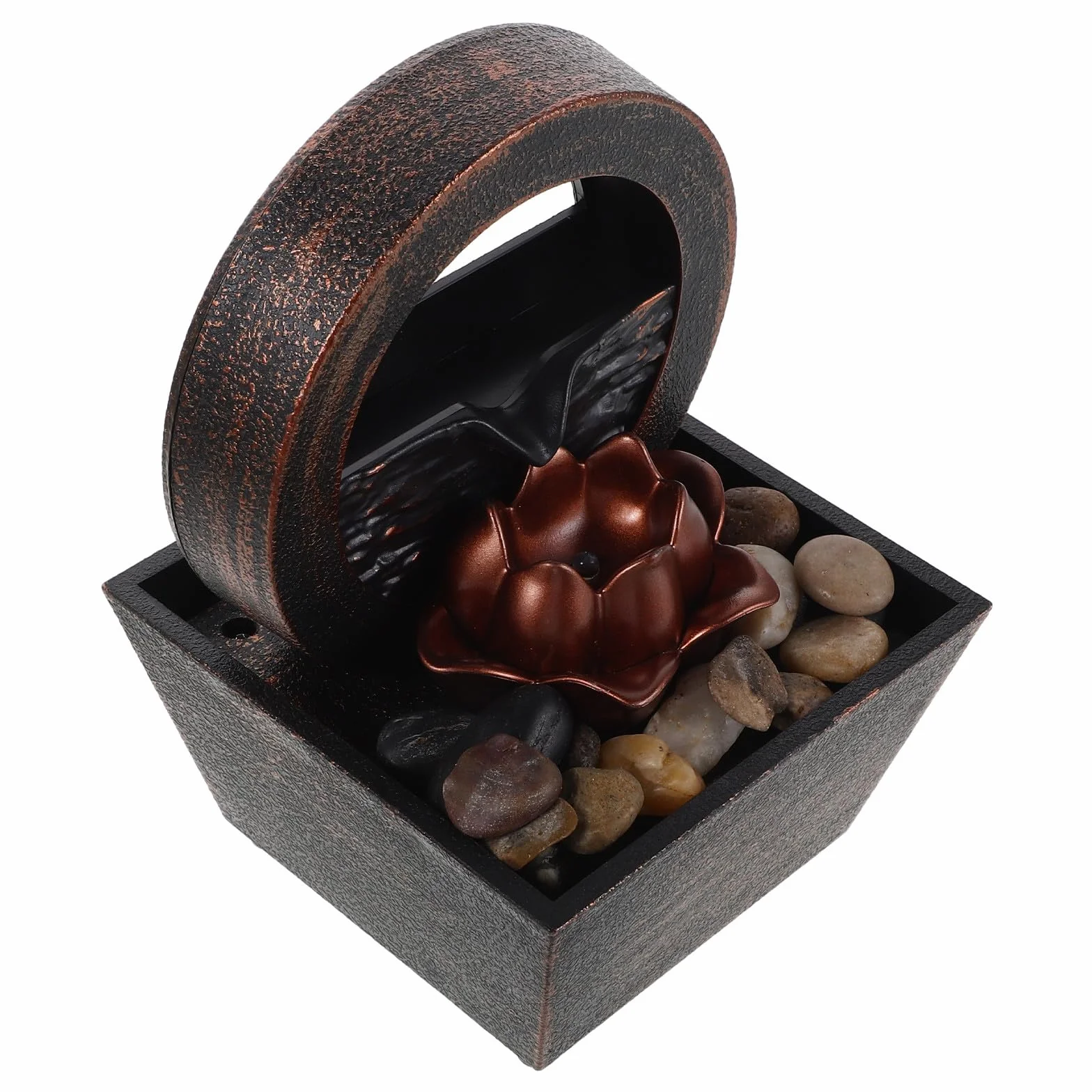 SUPVOX Fuente de Agua en Cascada de Sobremesa con Luz LED Pequeña Fuente Decorativa de Escritorio para Interior Diseño Compacto con Bomba Dorada Adecuado para Oficina Salón o Sala de Té