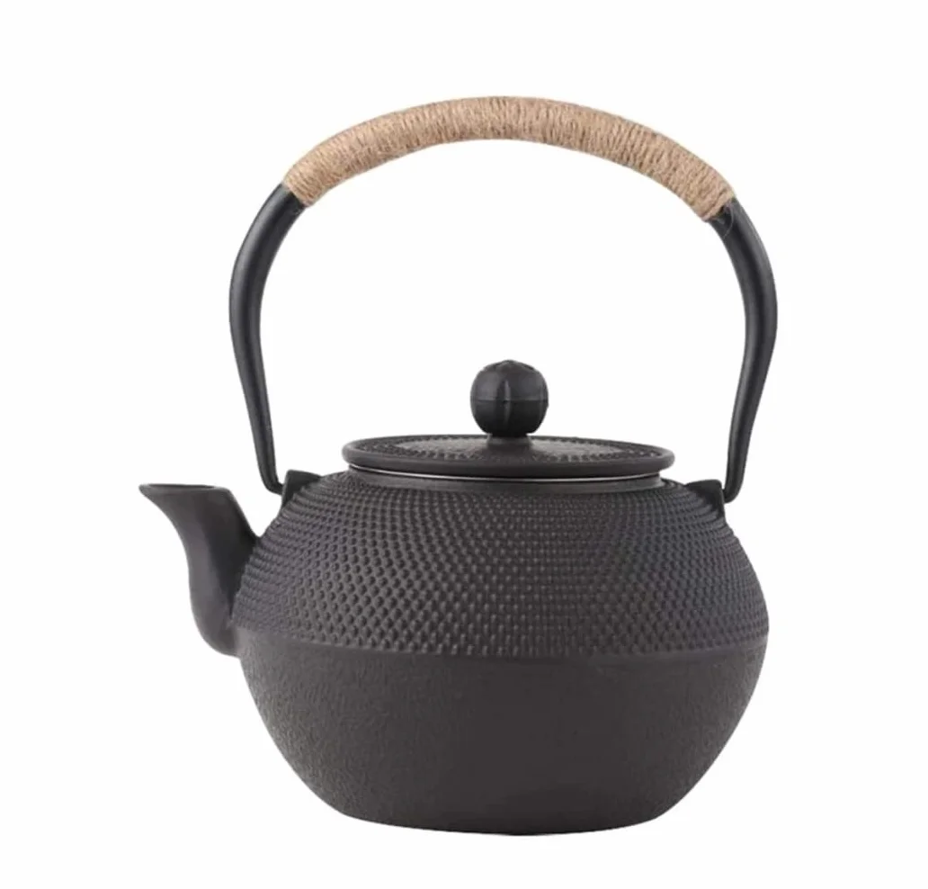 Tetera de Hierro Tetera Japonesa Juego de colador de infusor de tetera de hierro fundido para tetera, color negro con filtro de acero inoxidable, 1,2 l Tetera Hierro Fundido Hervidor de Hierro Fundido