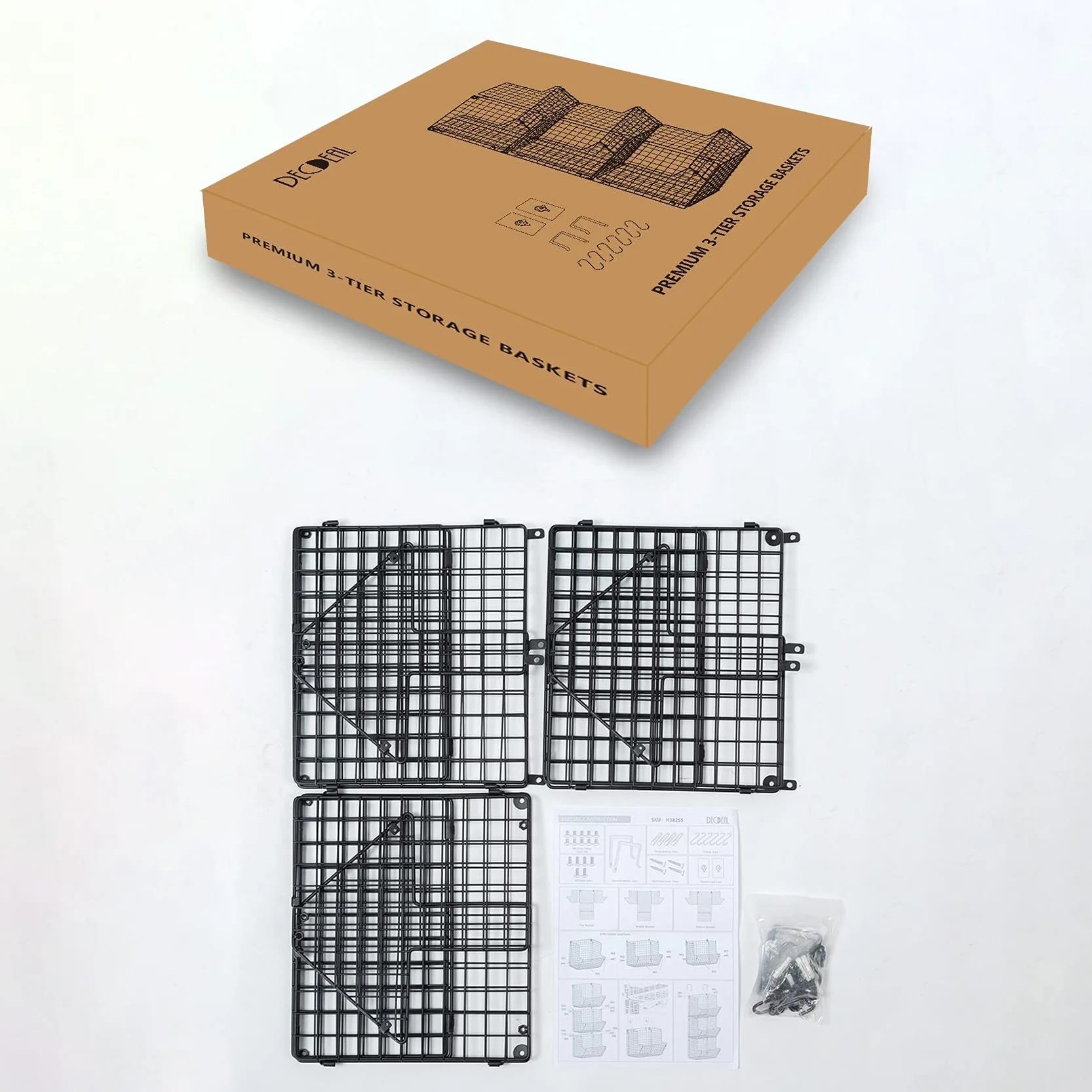 ACAGALA Estantería de pared de alambre de hierro de 3 niveles, cesta de almacenamiento montada en la puerta con ganchos y cinta adhesiva que no deja residuos, estante de cocina para frutas, toallas y