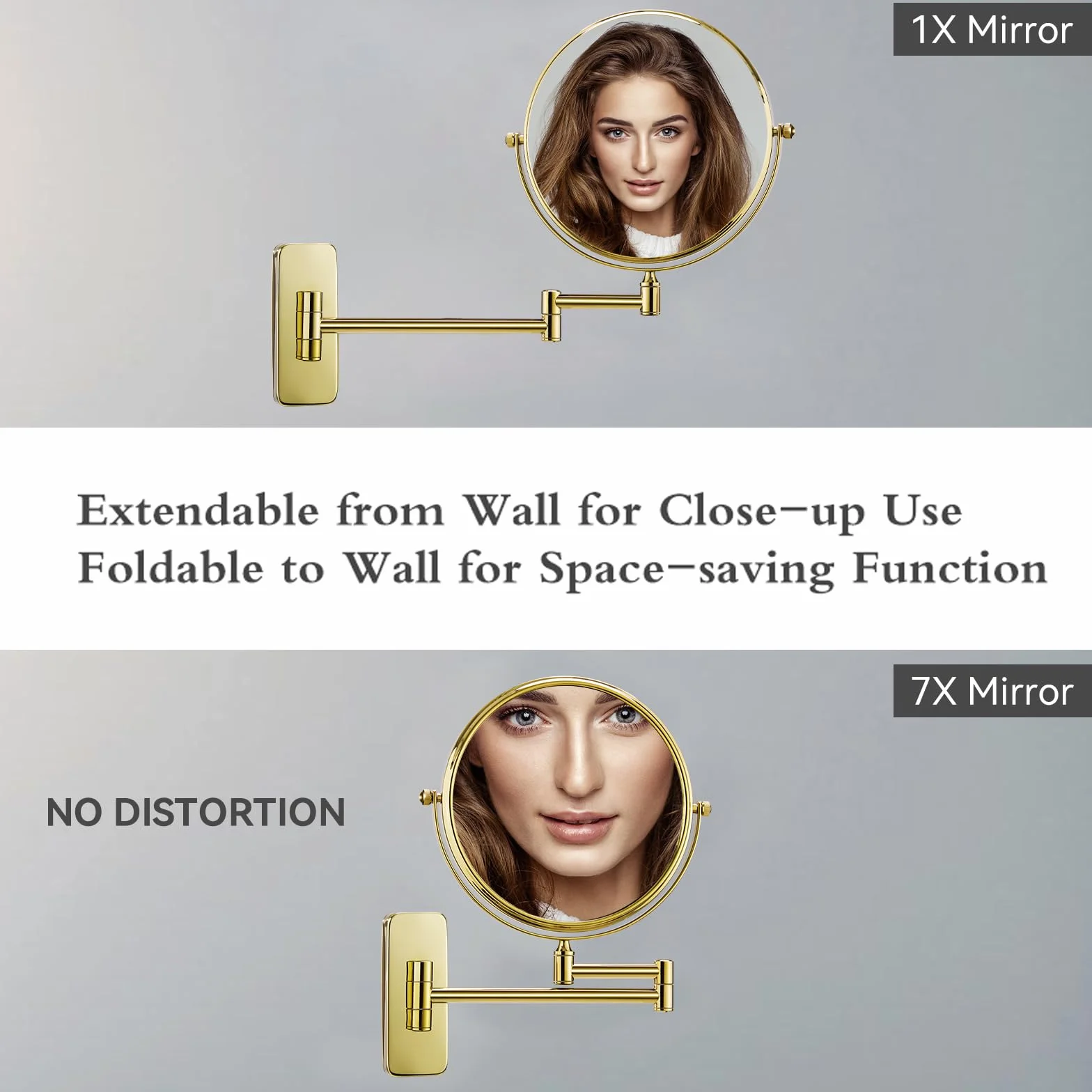 Nicesail Espejo de pared de 8 pulgadas con aumento 7X, espejo de acabado dorado para afeitado y maquillaje, espejo de tocador de aumento en el baño