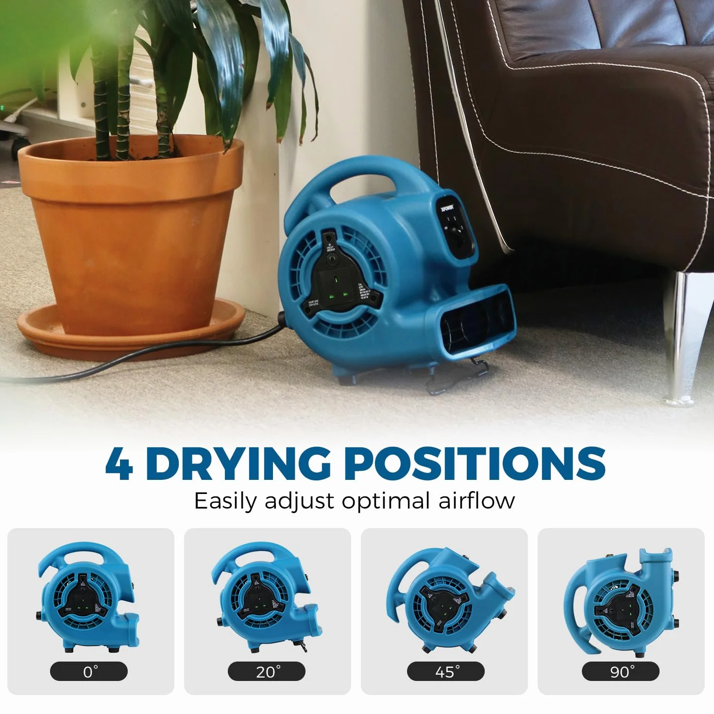 XPower P-80A Mighty Centrifugal Air Mover, Carpet Dryer, Floor Fan, Blower, Stackable, Daisy Chain, for Water Damage Restoration, Janitorial, Plumbing, Home Use
