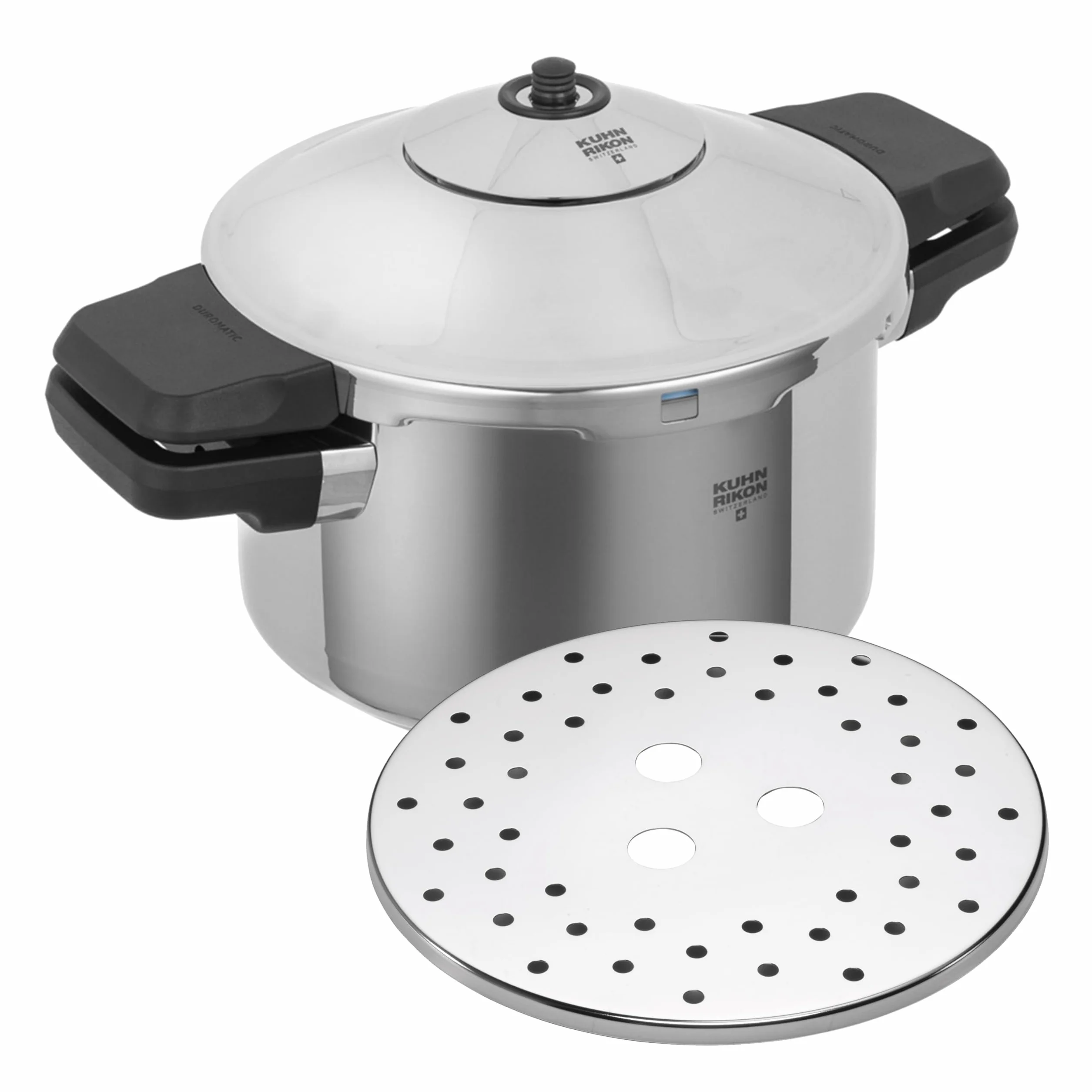 Kuhn Rikon Duromatic Inox, Olla a Presión Super Rápida con Asas, Olla Express Apta para Inducción, Fondo Superthermic para una buena Distribucion del Calor, Acero Inoxidable 18/10, 4 L./ 24 Cm